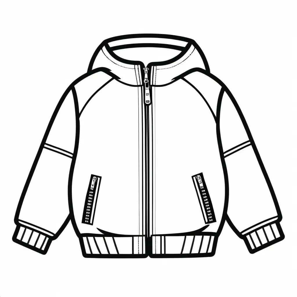 coloring image for kids, thick solid line, zipper jacket, no background, white background