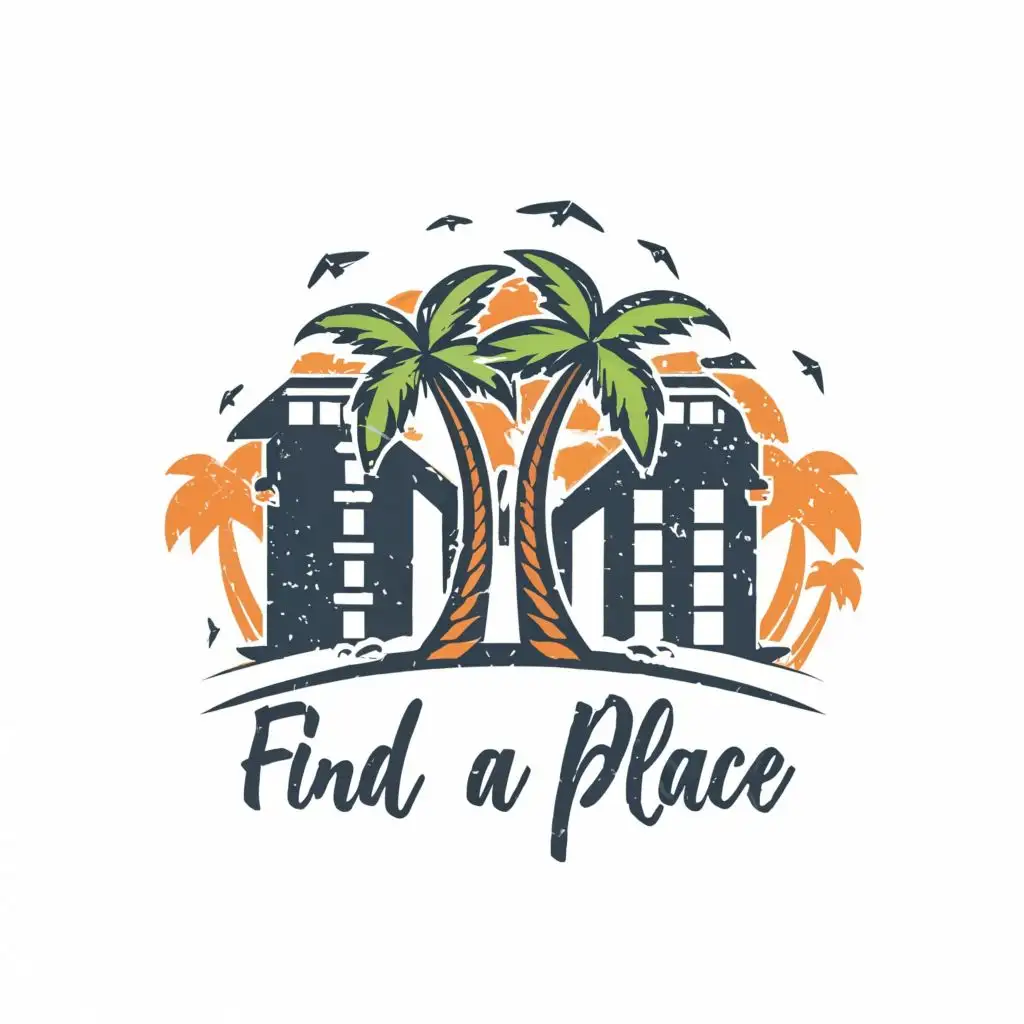 logo, palm tree, with the text "Find A Place", typography, be used in Travel industry