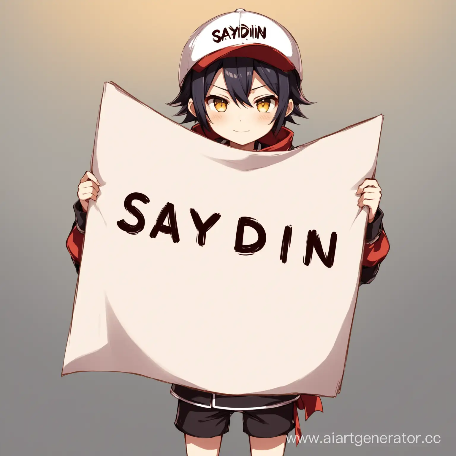 Игровая аватарка где аниме персонаж держит лист с надписью Saydin