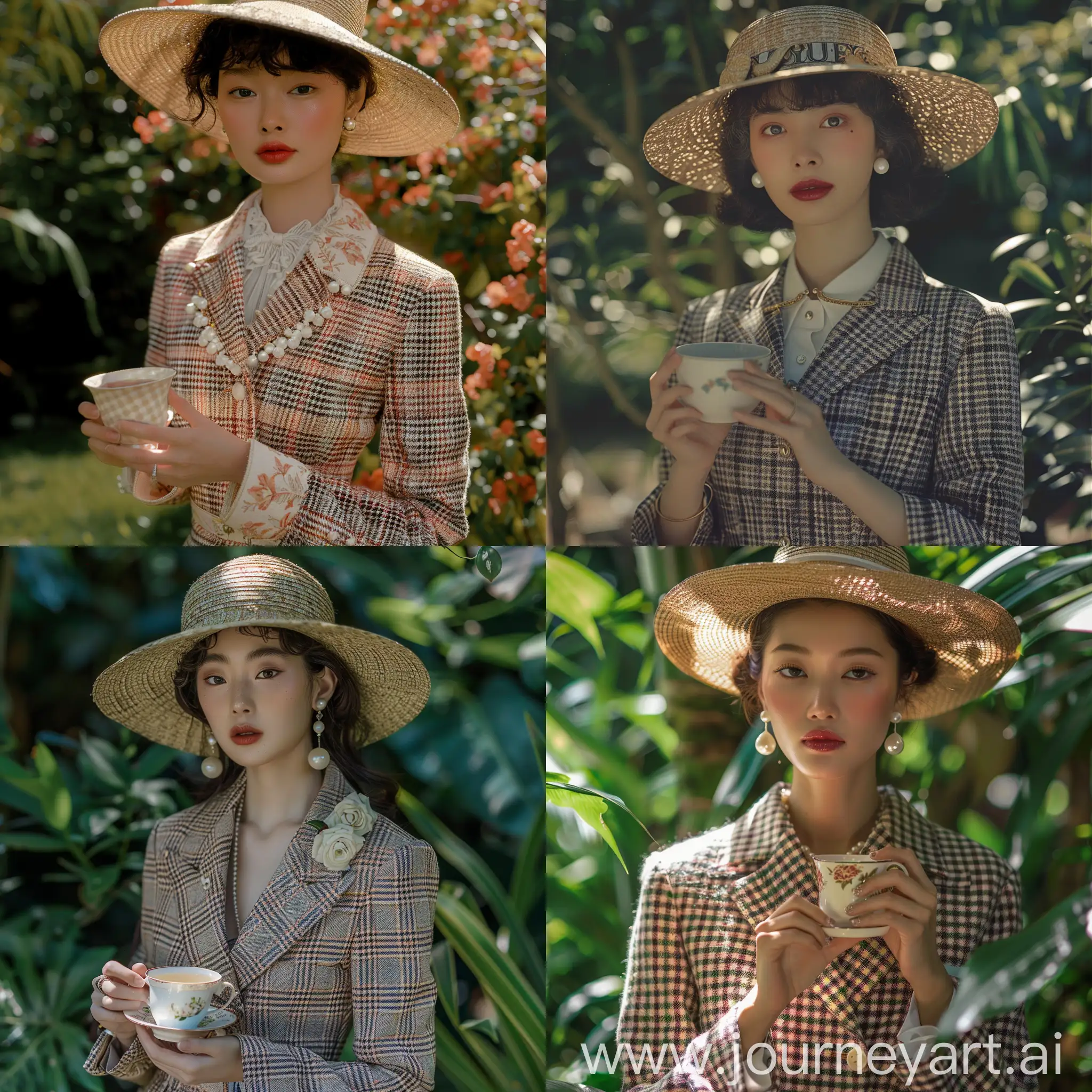 Elegant-Japanese-Model-Enjoying-Tea-Time-in-Garden