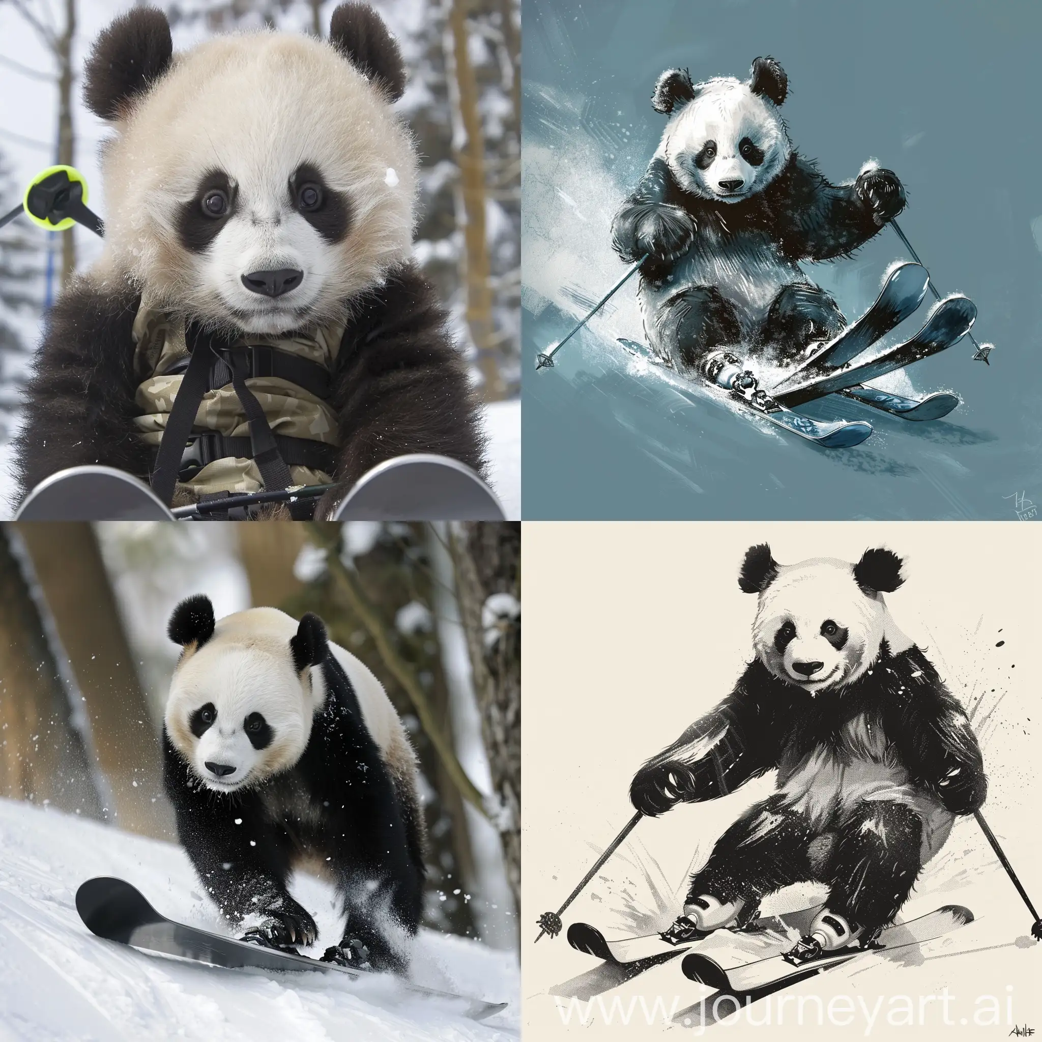 熊猫，滑雪