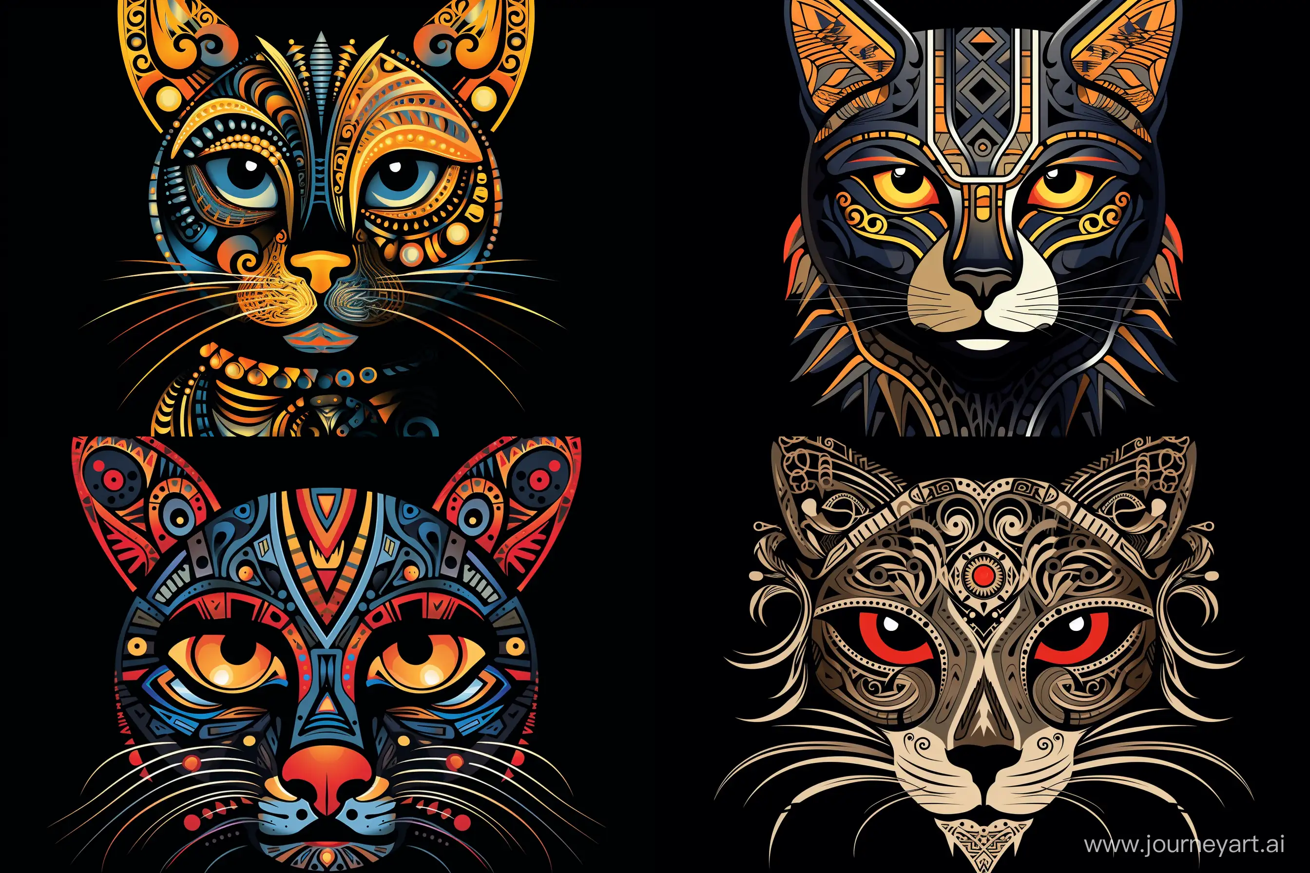Tribal Art: Design a cat portrait with tribal patterns and motifs. --ar 3:2