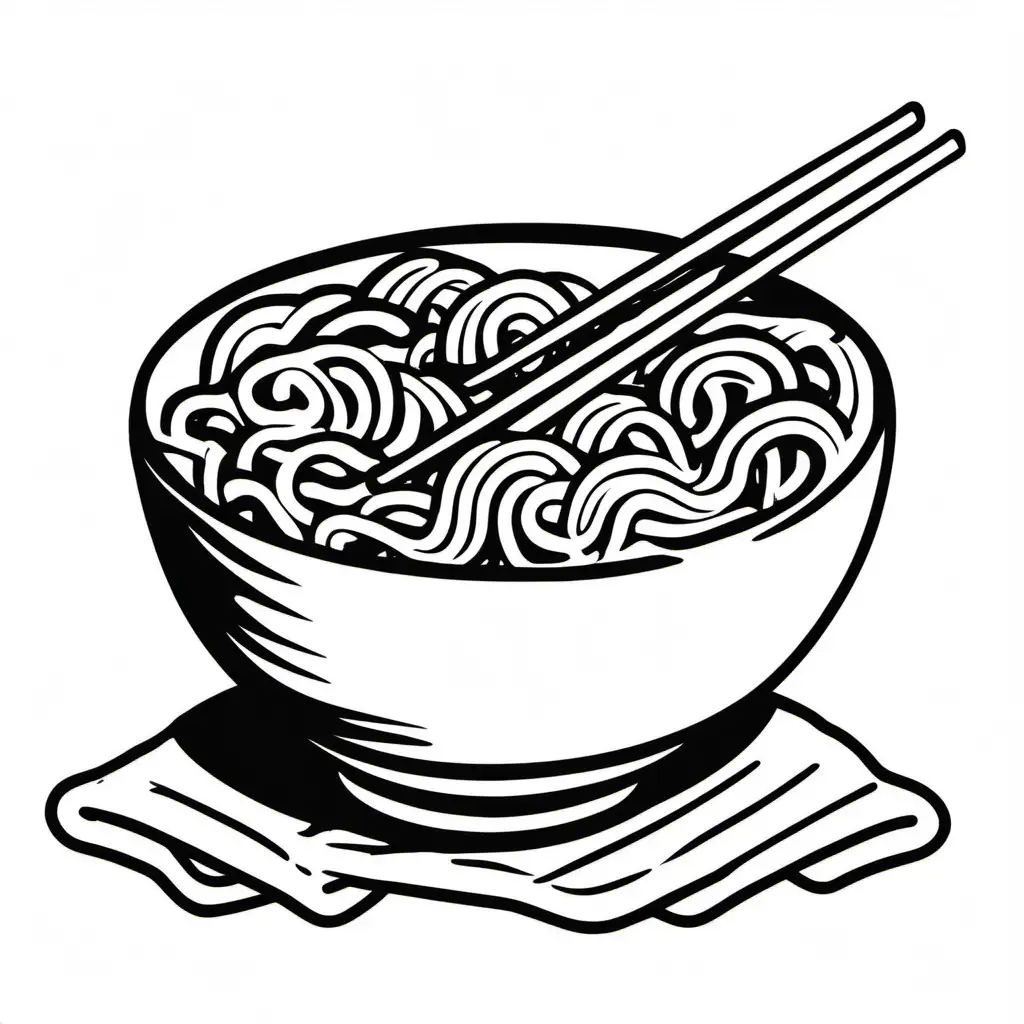 simple black and white drawing of a bowl of ramen noodles