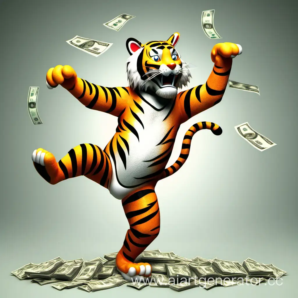 Playful-Tiger-Dancing-with-Money-in-Vibrant-Display