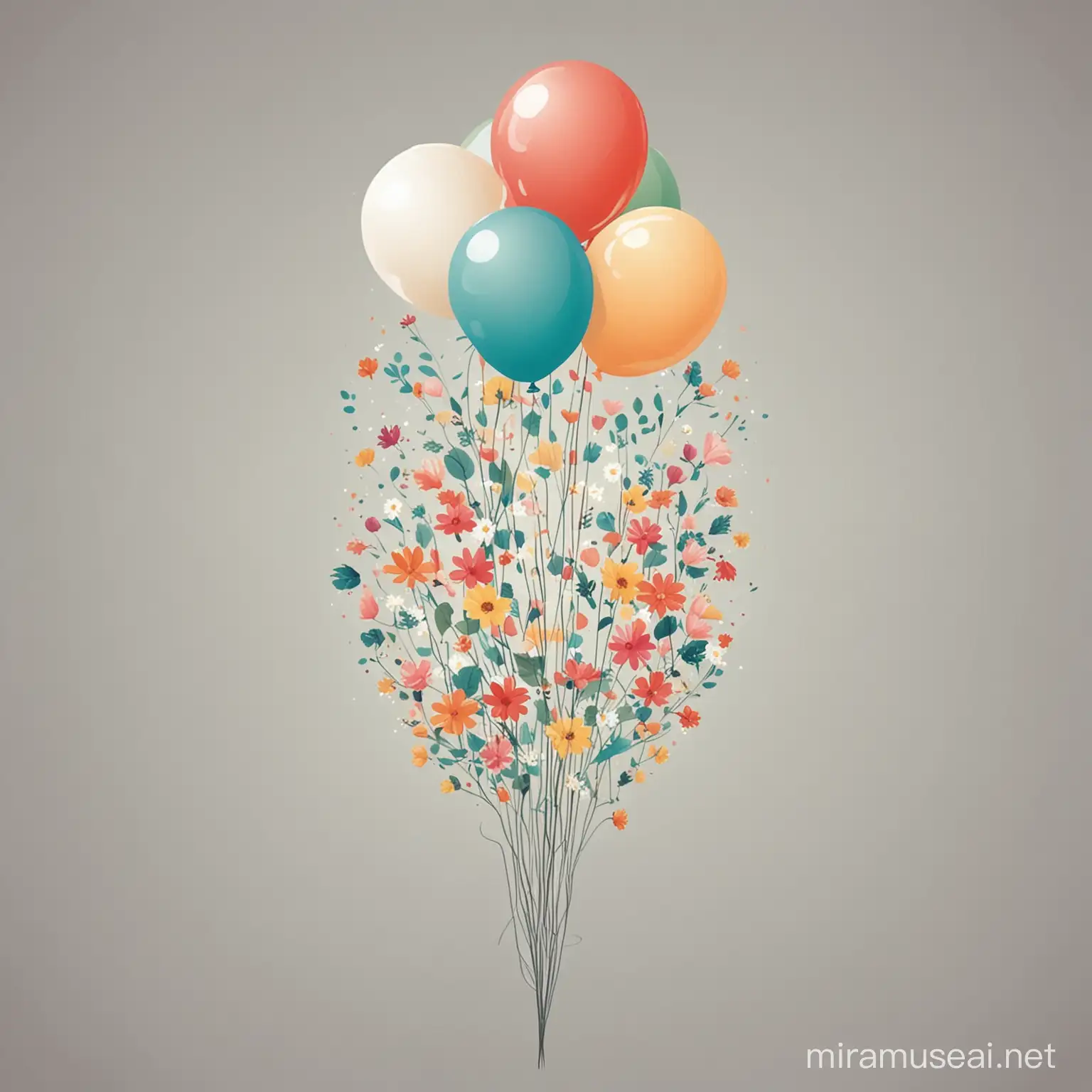 Minimalist Vector Illustration of Flowers and Balloons