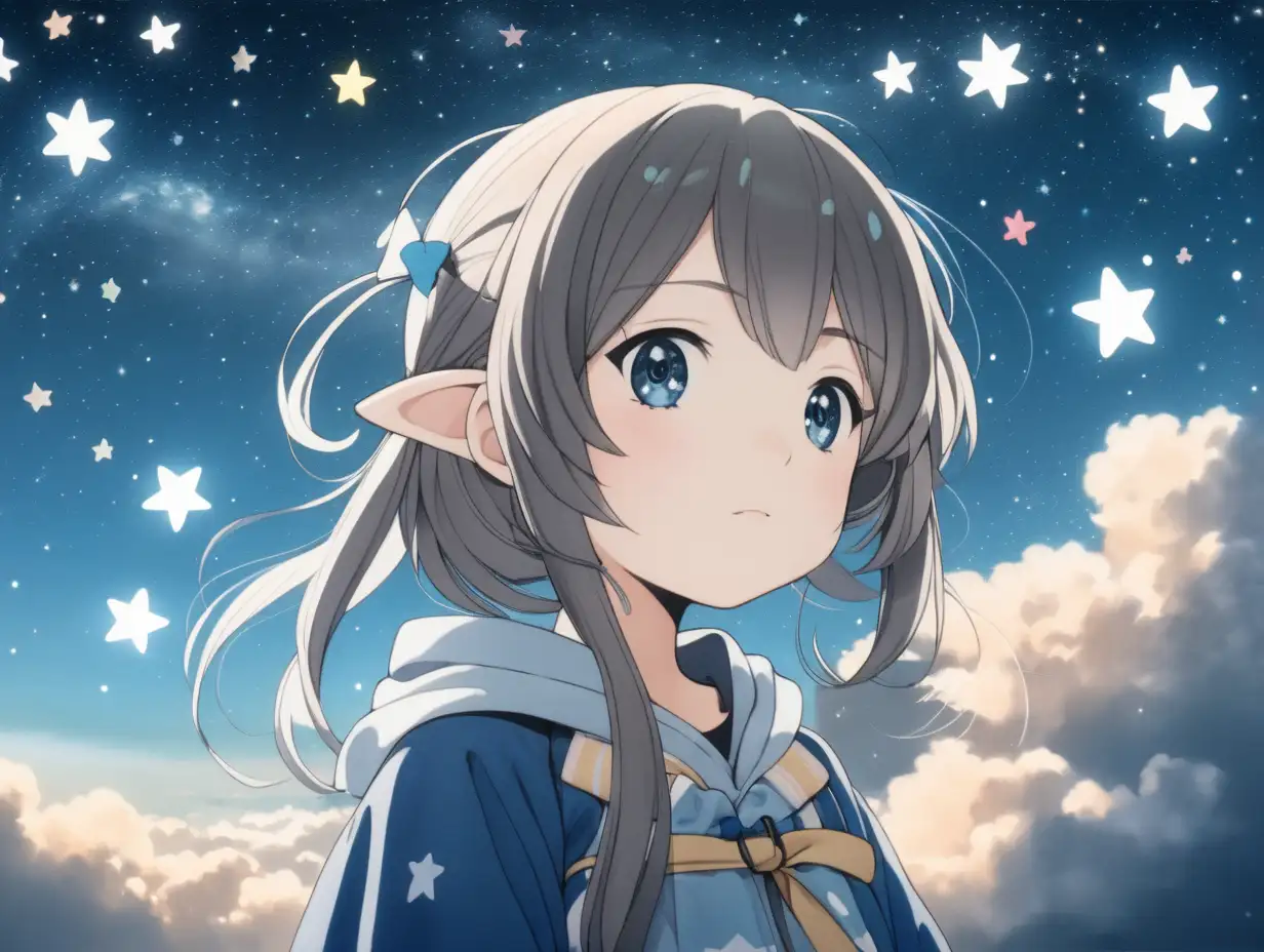 Enchanting Anime Girl Surrounded by Stars and Clouds