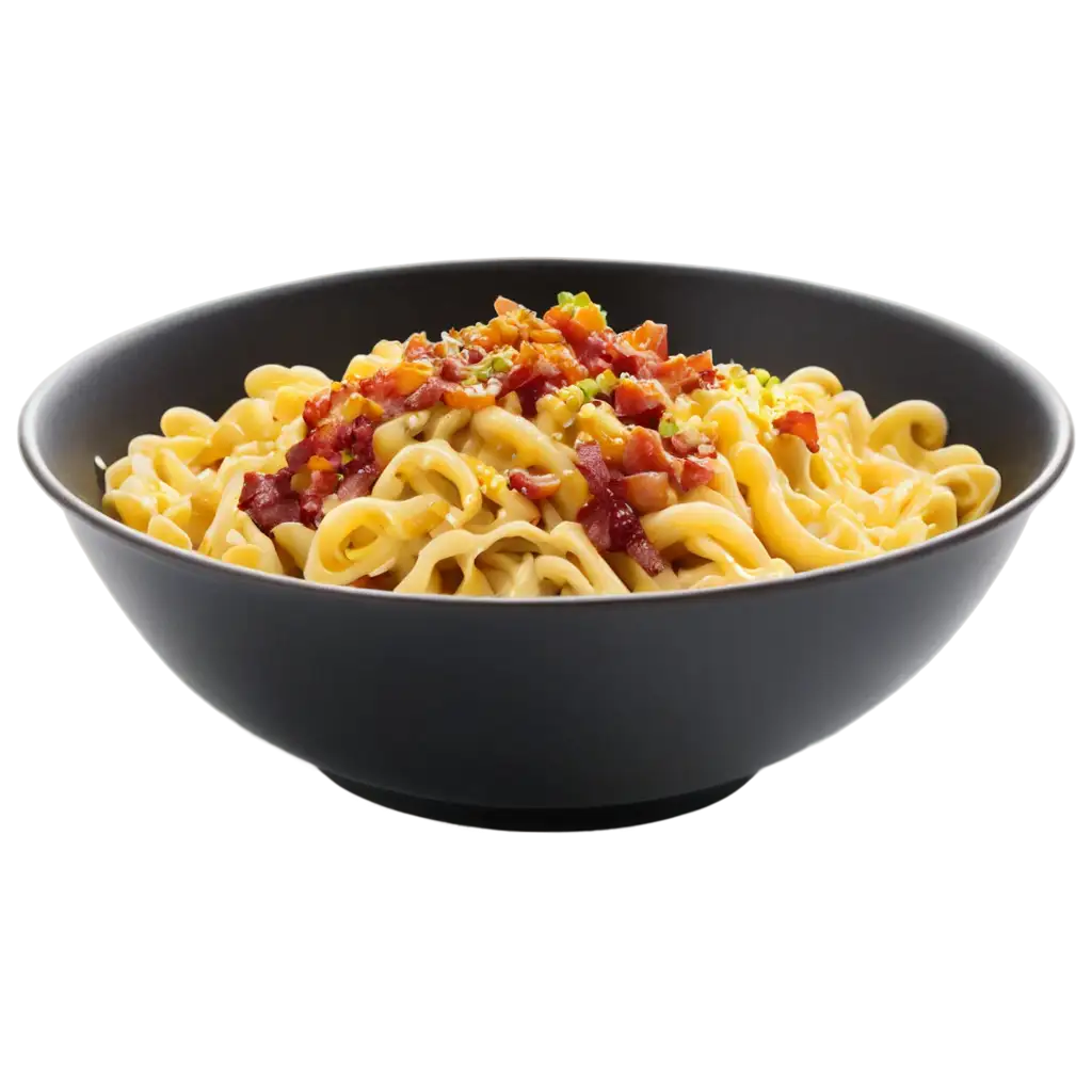 Savor-the-Tempting-Delight-PNG-Image-of-Noodles-Bacon-and-Cheese-in-a-Bowl