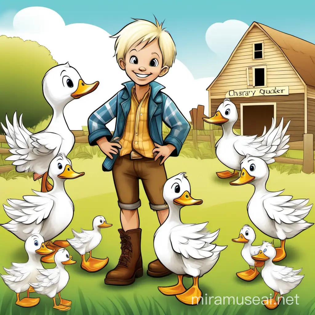 Character illustration, character standing, legs hands,Your Story Character’s Name & Short Description
A stray duck named Quacker that found a home on our farm.
Character's Gender Male
Character's Age 2
Character's Ethnicity White
Character's Skin Color White
Character's Hair Color White
Character's Hair Style Feathers
Character's Eye Color Brown
Character's Clothing Feathers