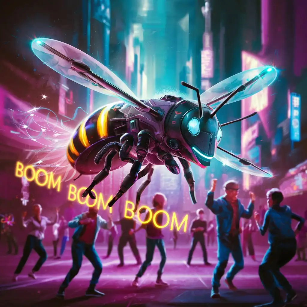 Techno Bee Dancing in Neon Lights