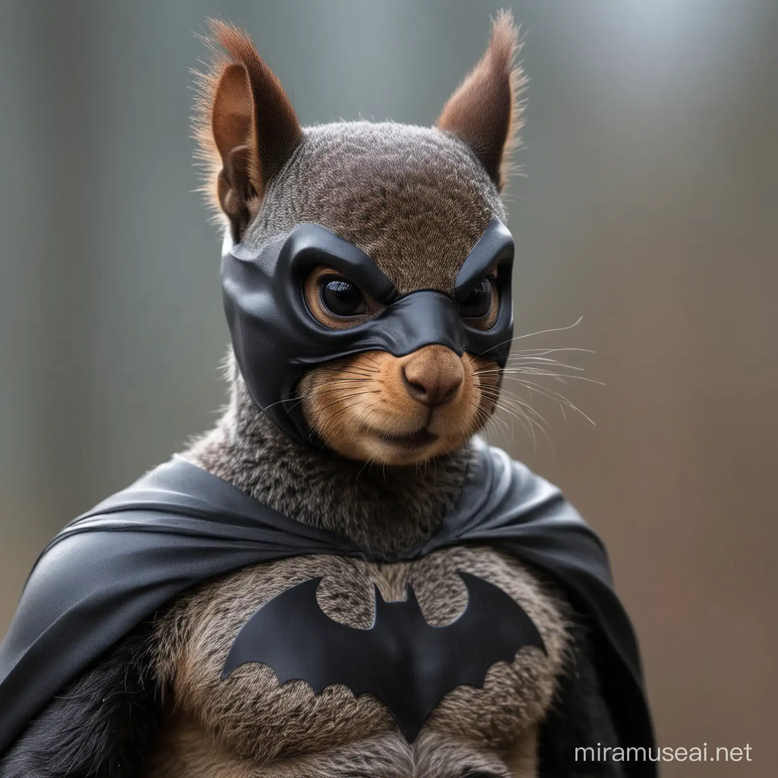 Adorable Squirrel Wearing Batman Mask