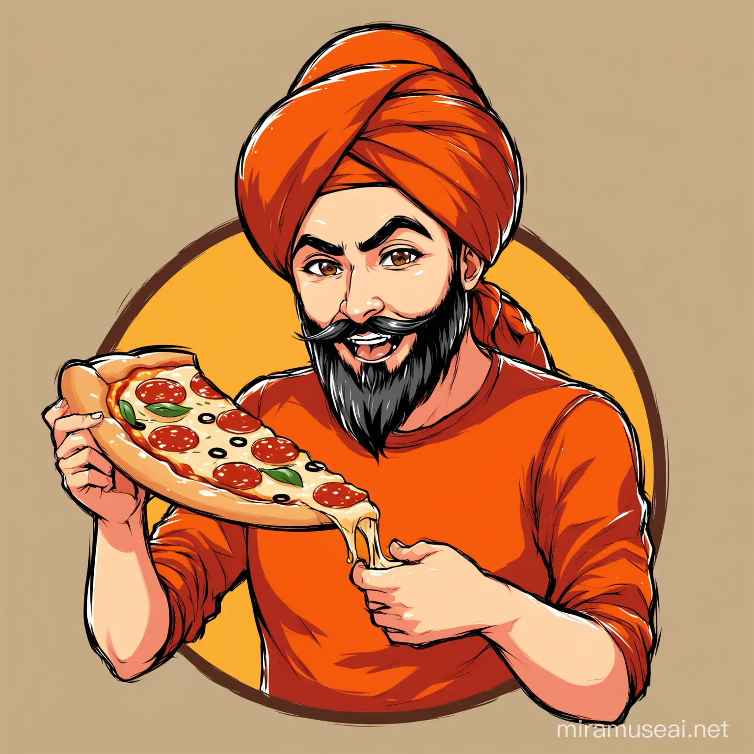 Sardar Man Enjoying Pizza Vector Illustration