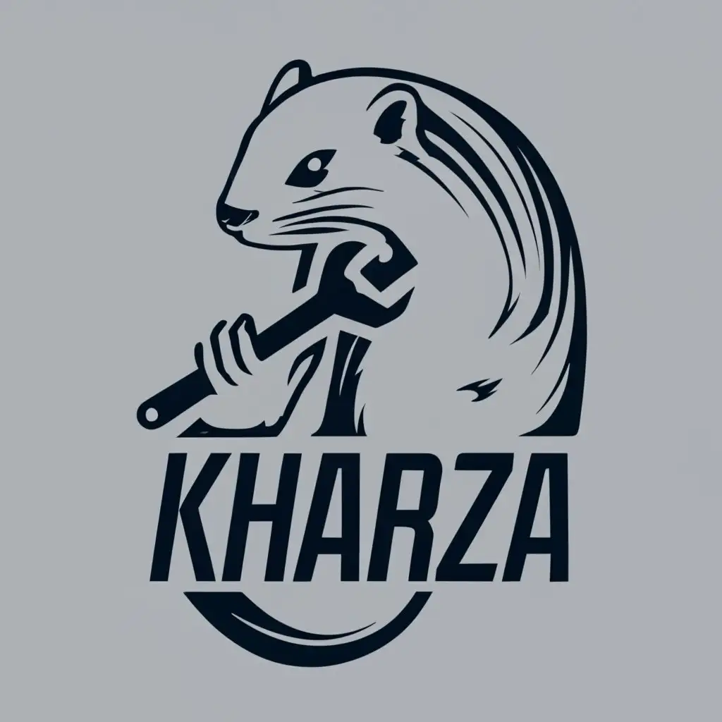 horizontal logo, weasel, wrench, auto parts with the text "KHARZA.PRO", typography, be used in Automotive industry