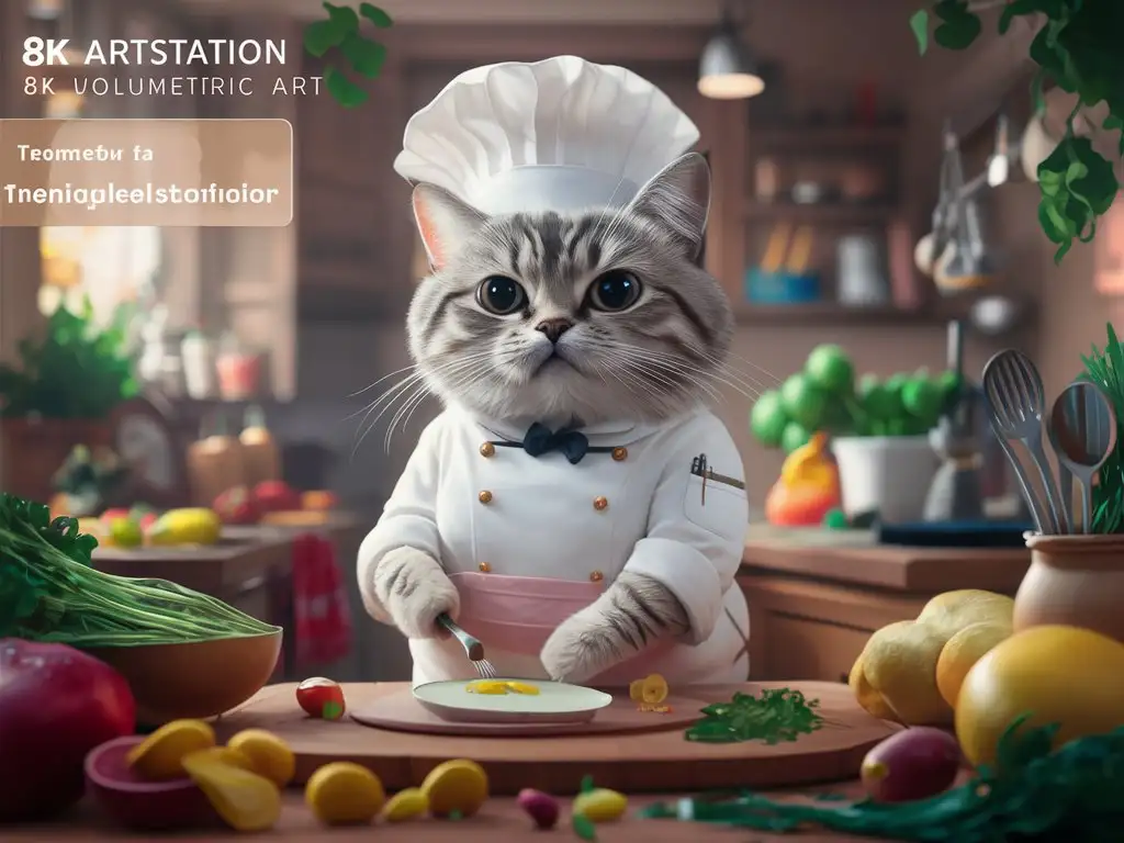 CUTE CAT works as a chef, dressed in white, wearing a cap and apron, ultra HD, realistic, vibrant colors, high detail, UHD drawing, pen and ink, perfect composition, beautiful detailed intricate insanely detailed octane rendering, trending on artstation, 8k art photography , photorealistic concept art, soft natural volumetric cinematic ideal light