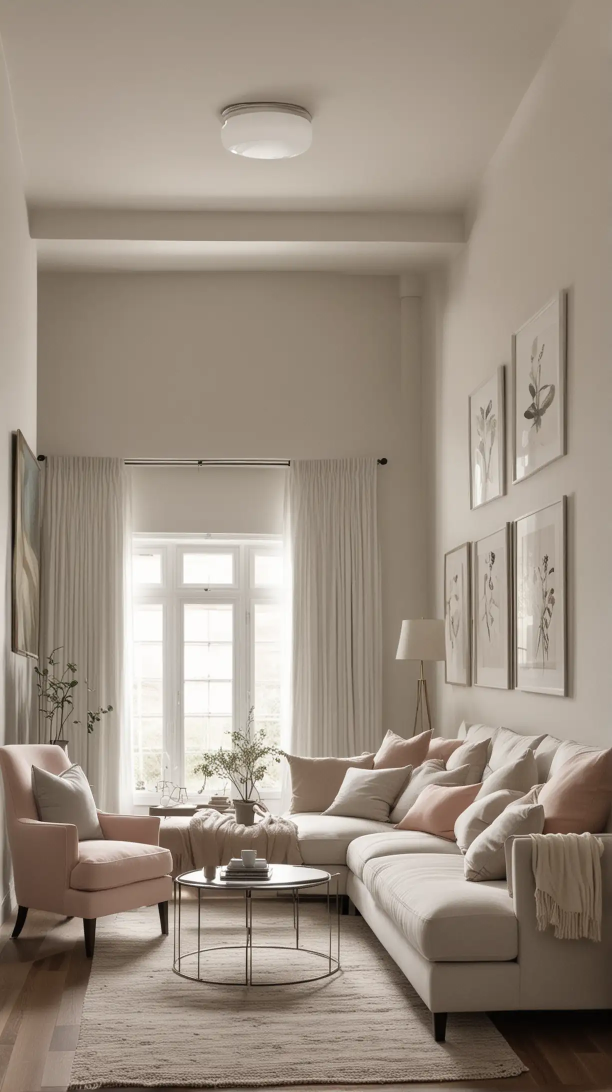 Elegant Long Narrow Living Room Design with Cohesive Color Scheme