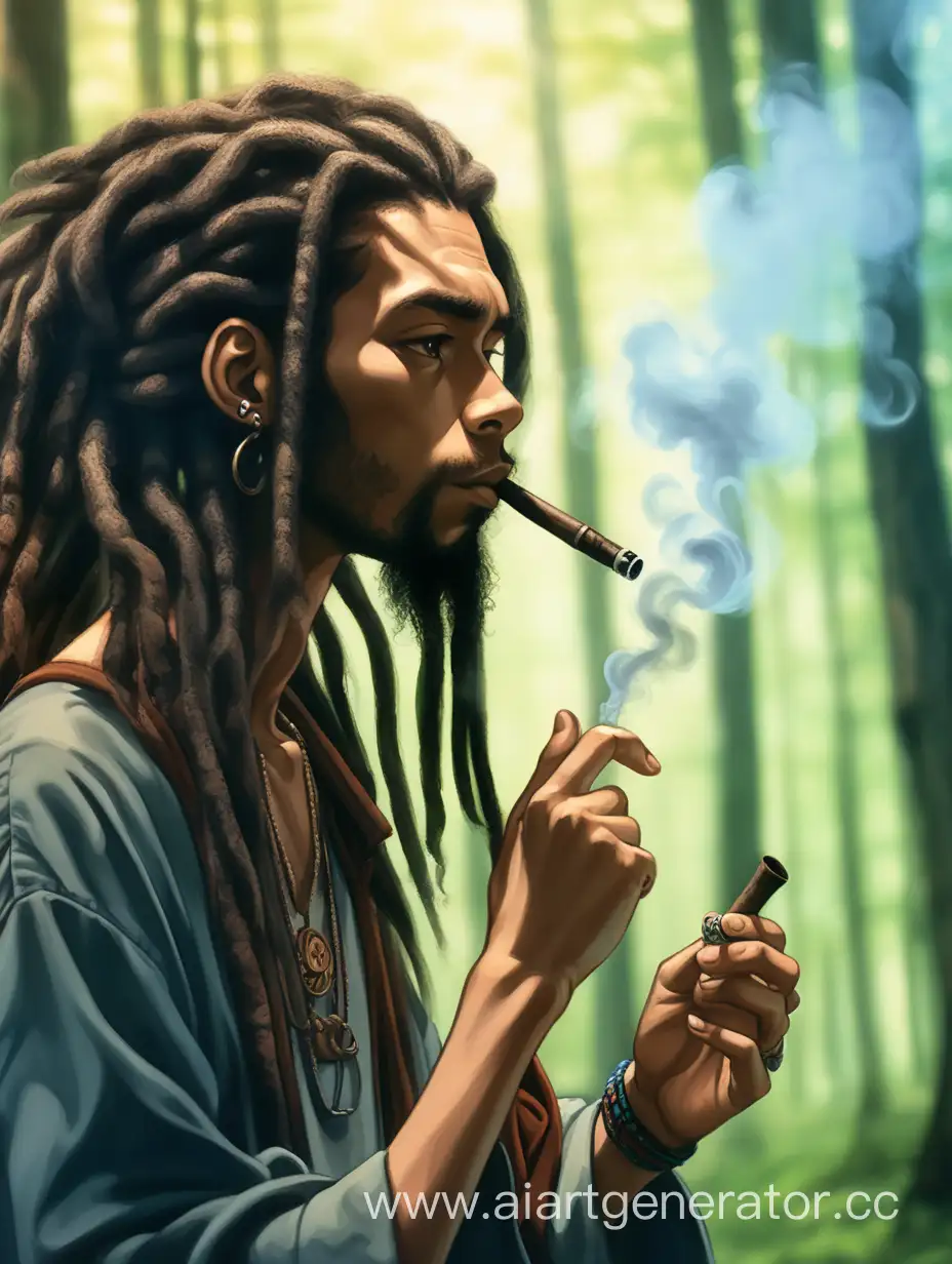 Mystical-Hippie-Hermit-Smoking-Pipe-in-Enchanted-Forest