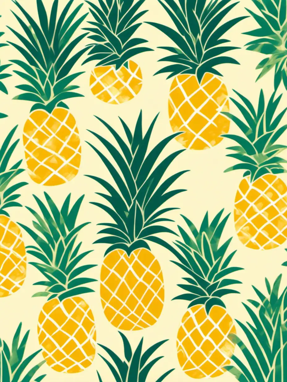 Matisse Style Summer Pineapples Vibrant Illustration with Grain Texture