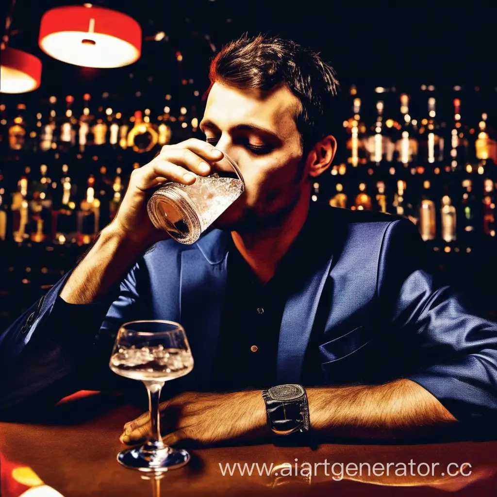 a guy drinking sambuka in the night club
