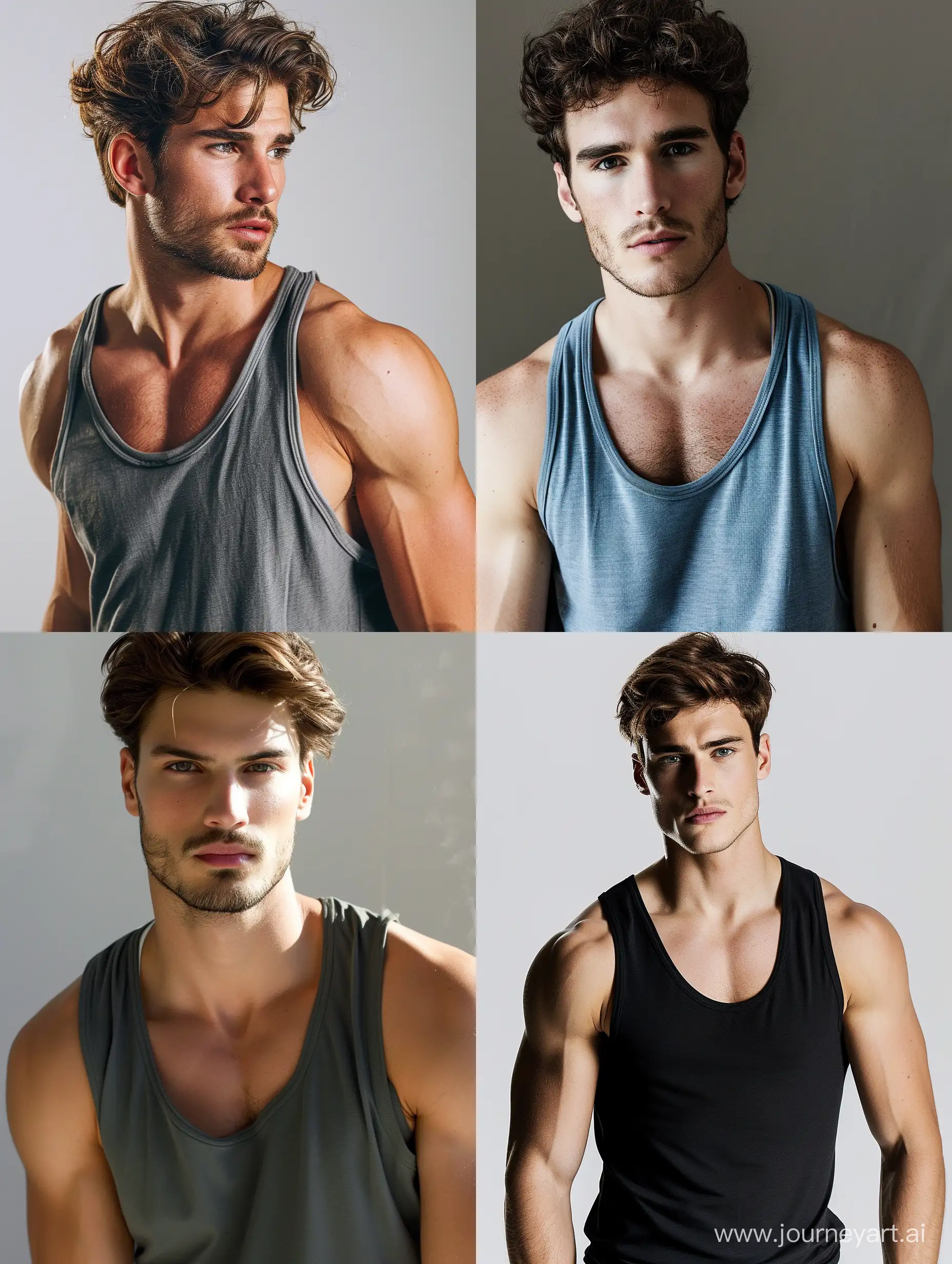Attractive man wearing a tank top for a fashion retail catalog