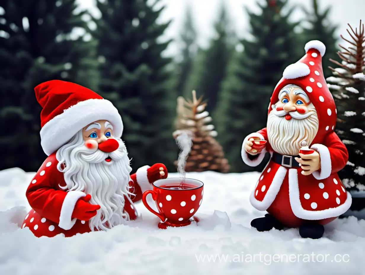 Enchanting-Encounter-Fly-Agaric-and-Ded-Moroz-Sharing-Tea-Amidst-Snowy-Christmas-Trees