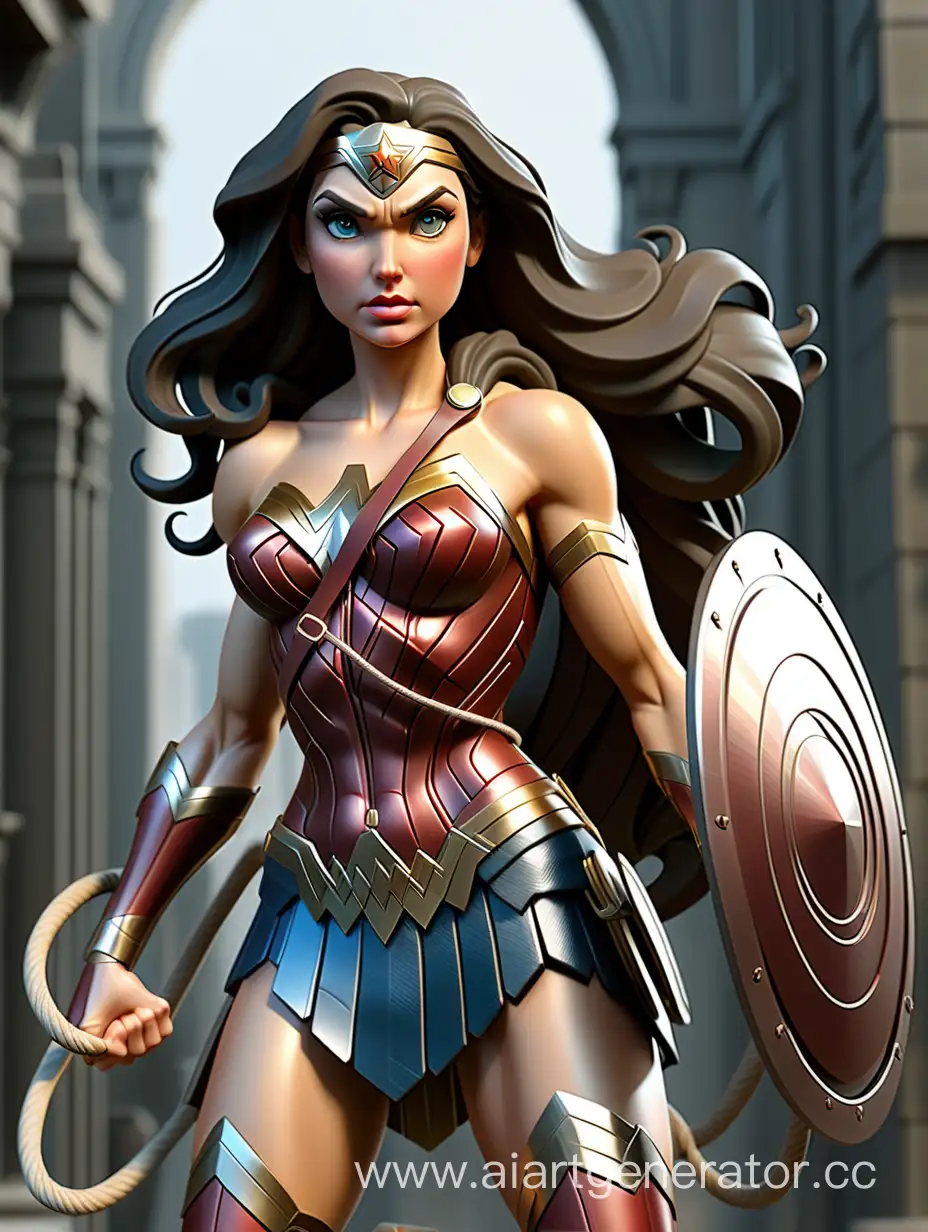 Wonder-Woman-3D-Art-Regal-Pose-with-Lasso-of-Truth-and-Shield