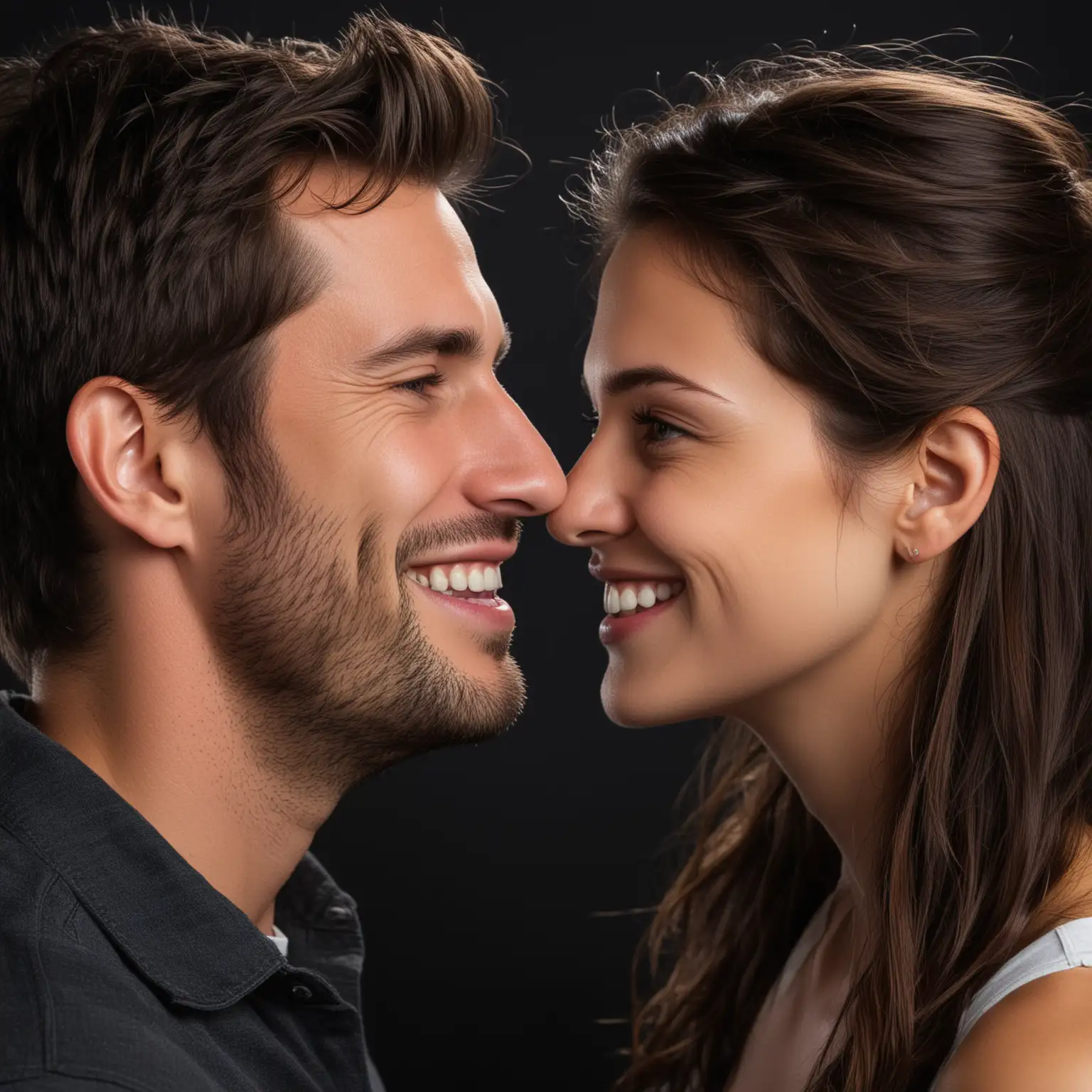 Joyful Couple Gazing into Each Others Eyes on a Dark Night