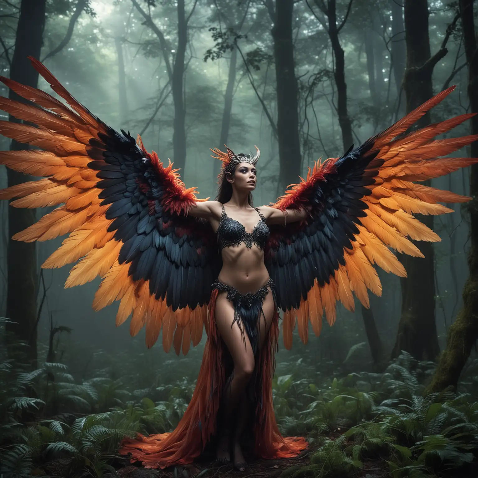 Enchanted Harpy in Mystical Moonlit Forest