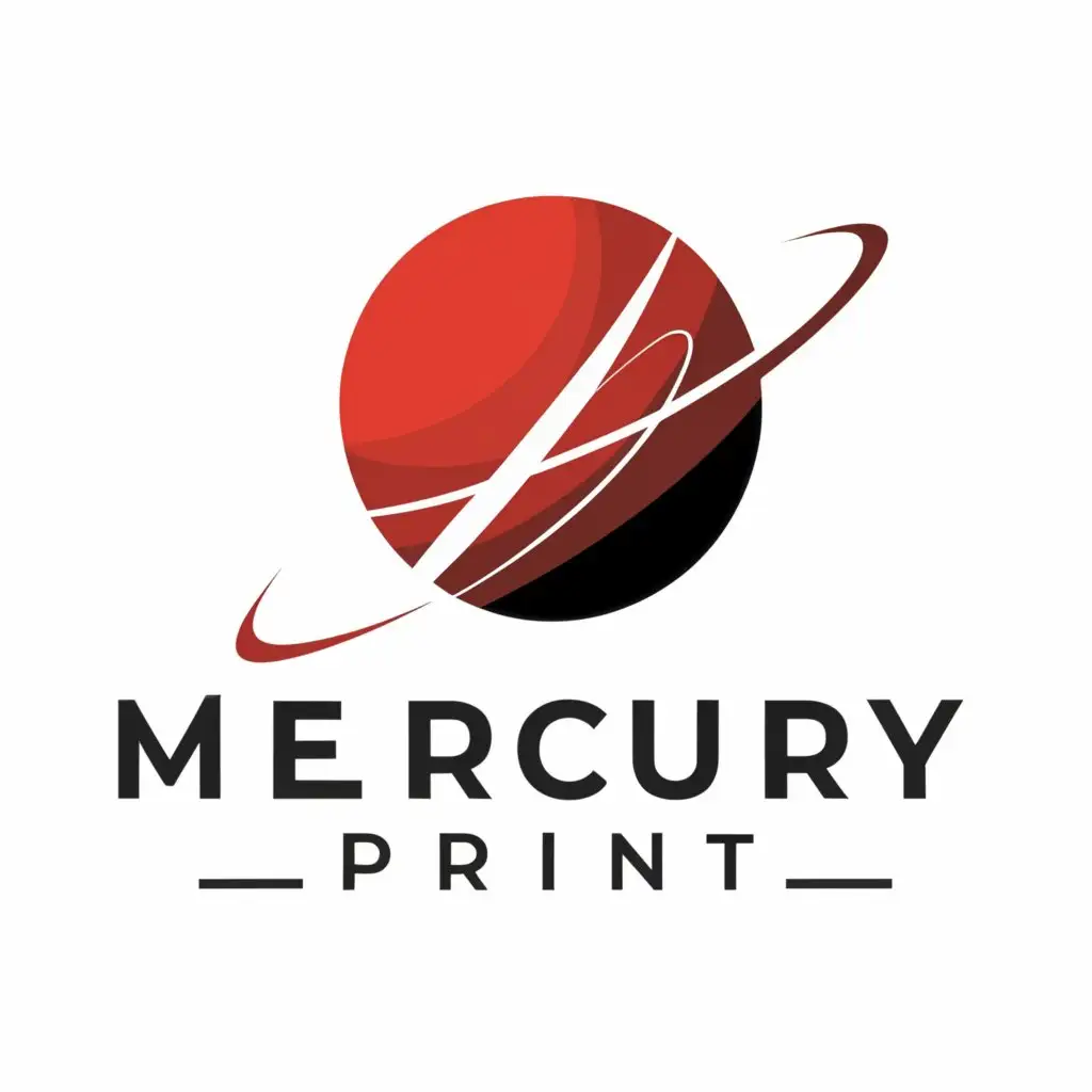 a logo design,with the text "Mercury PRINT", main symbol:the planet red mercury,Minimalistic,be used in Technology industry,clear background