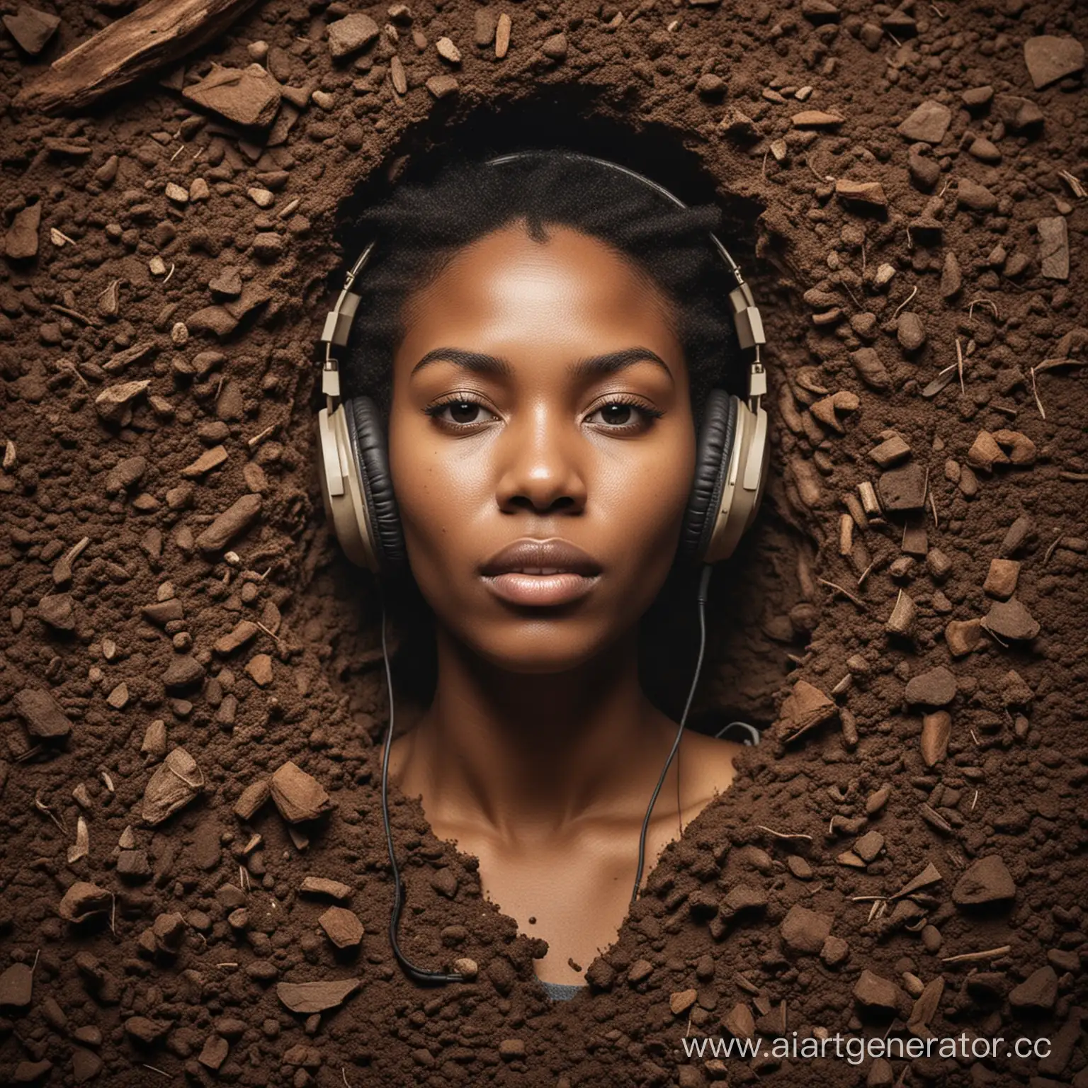 Come up with an image for a media company specializing in discovering and supporting the best underground artists and musicians. Theme: History in the soil, keep your ear sharp.