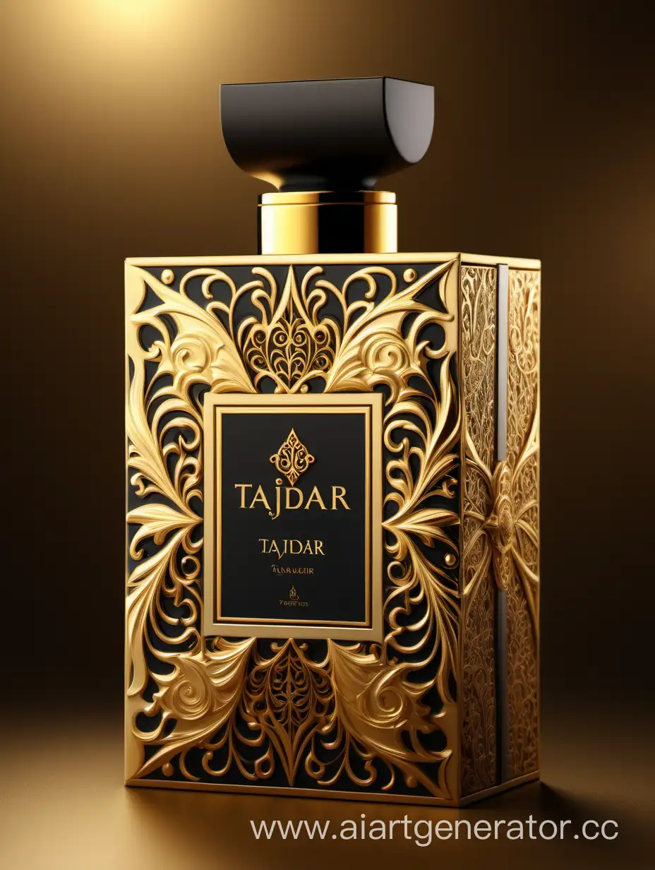 Luxurious-TAJDAR-Perfume-Box-Design-with-Gold-and-Royal-Black-Accents