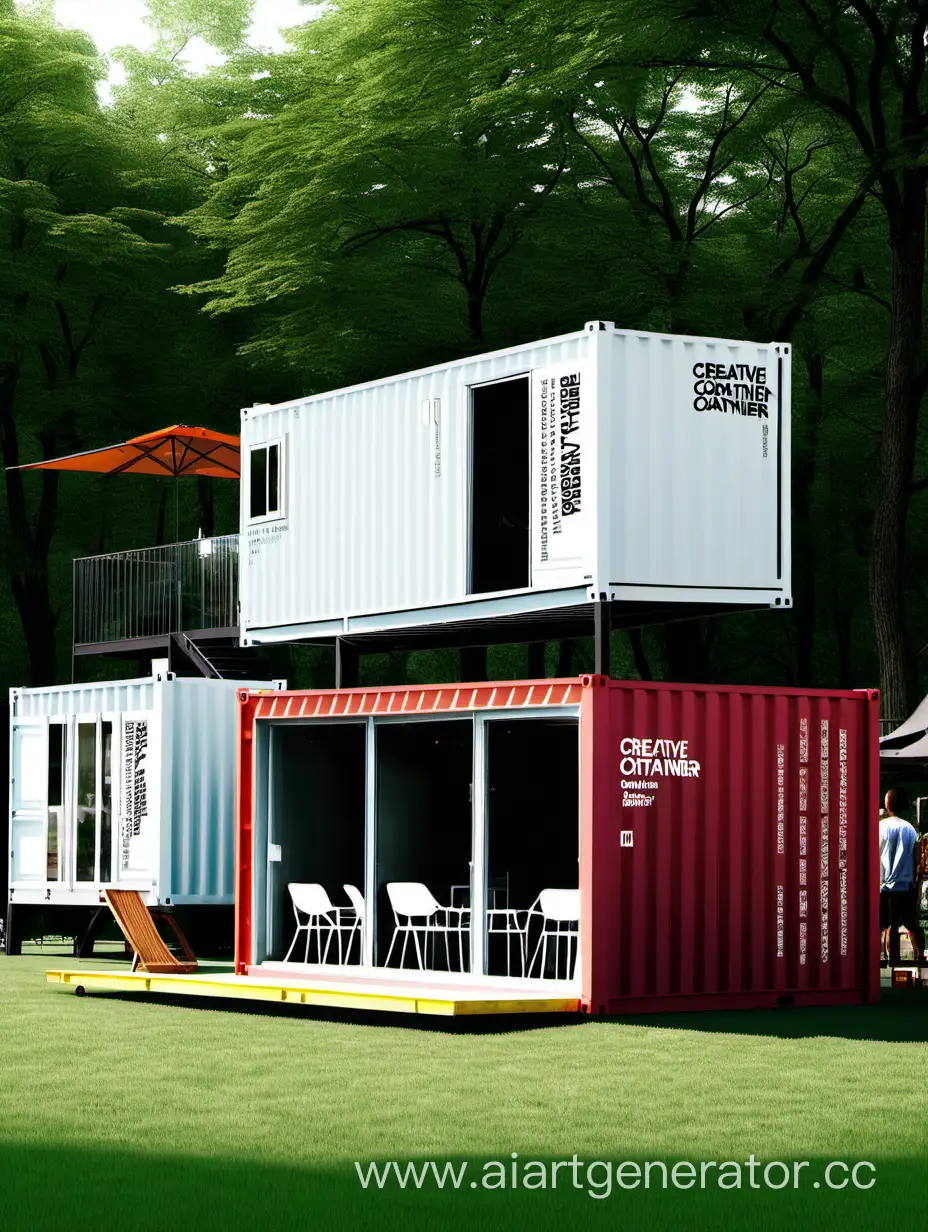 Creative container hospitality center on the lawn