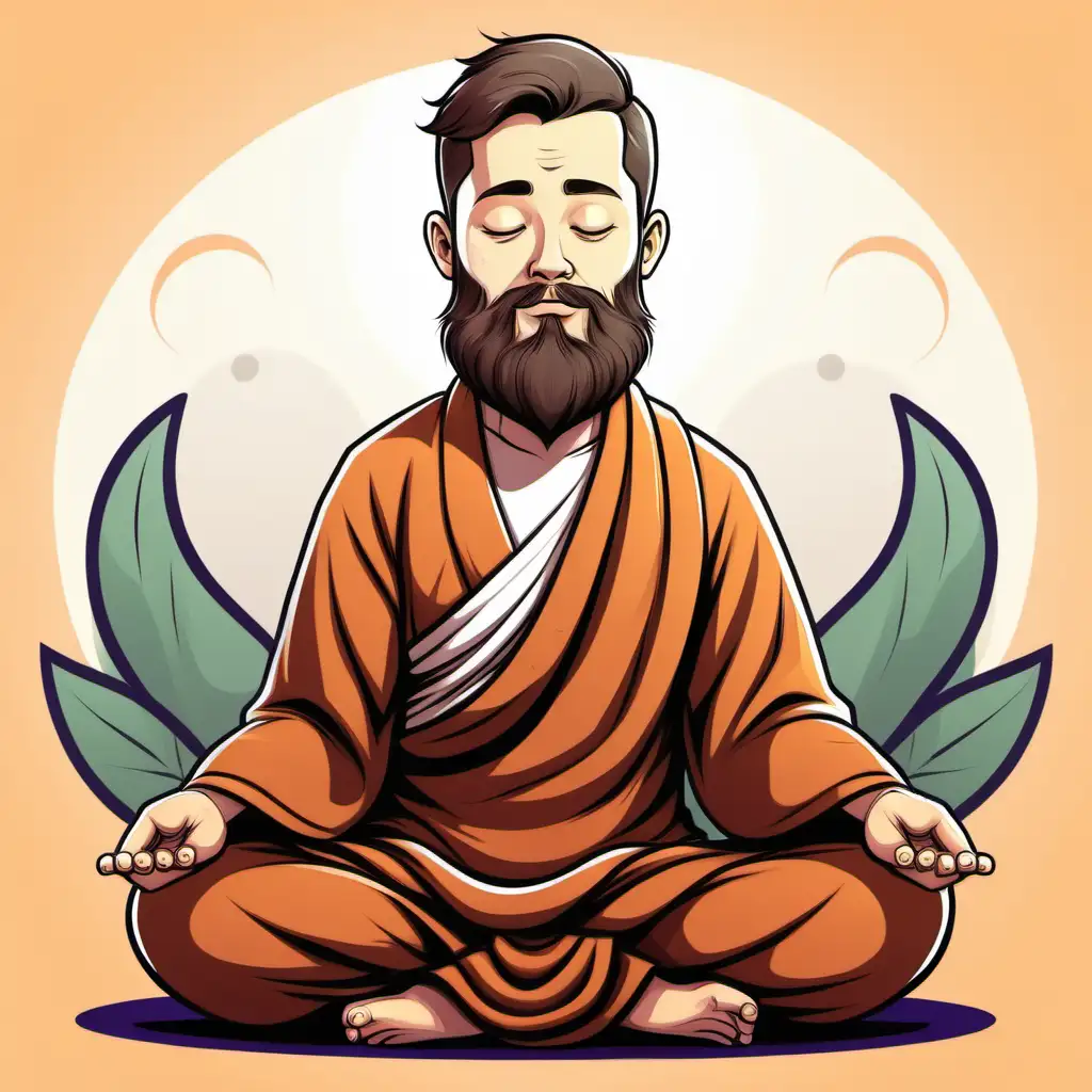 Young Bearded Man in Meditative Cartoon Style