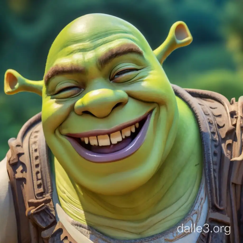 shrek laughing, eye closed