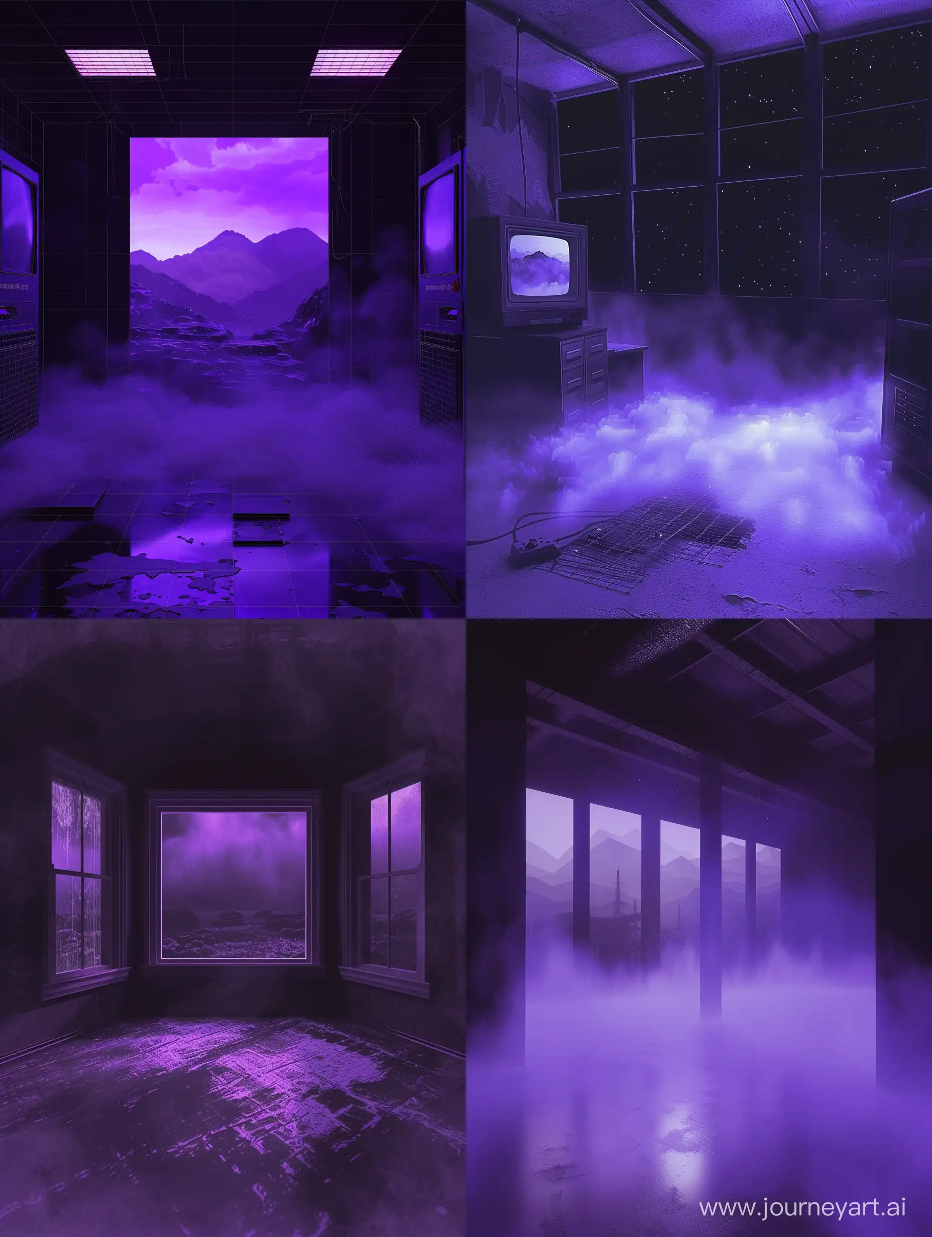 black white purple 2000s video game empty room landscape scene, nostalgia, nighttime, fog, haunting, low poly, computer graphics, digital glitch, nintendo 64 graphics