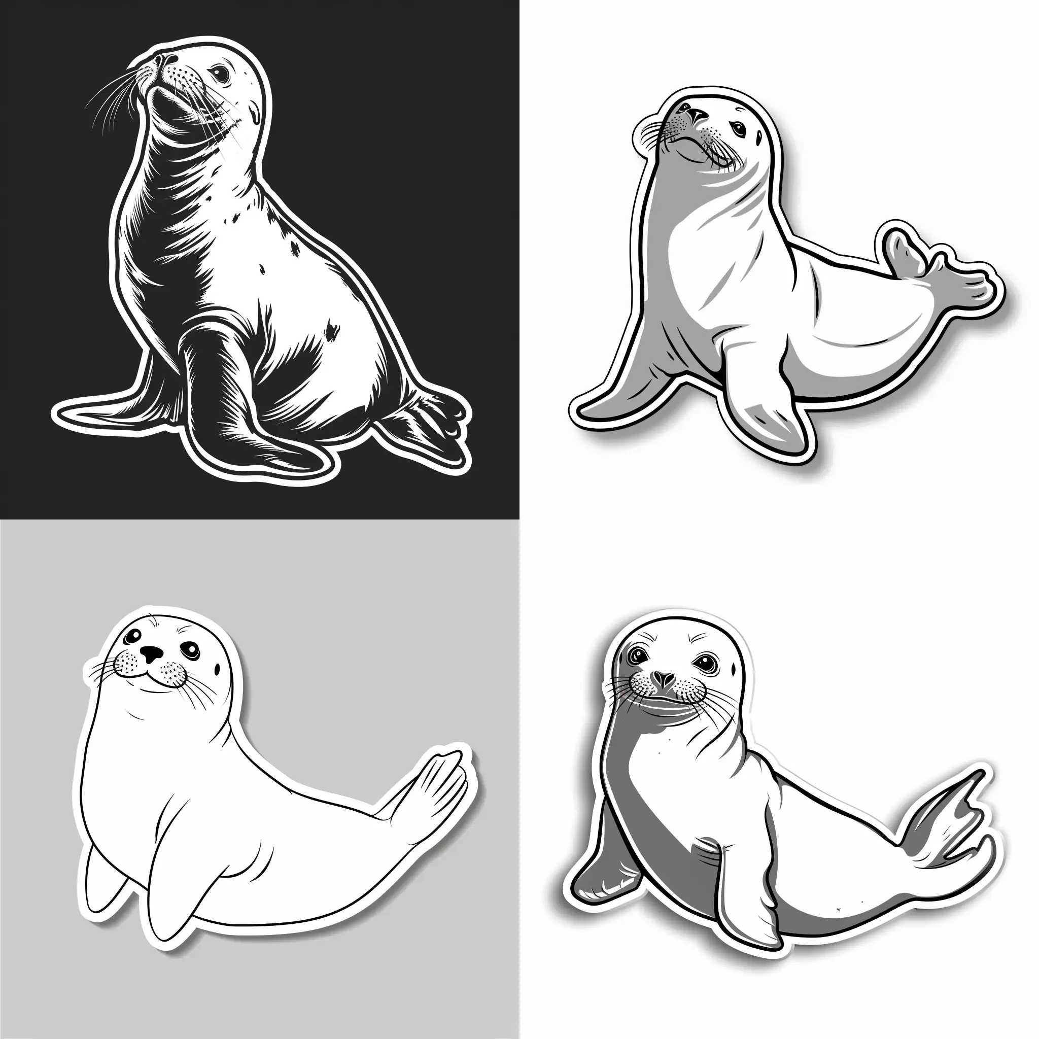 sticker vector design, cute seal, white outline, highly detailed