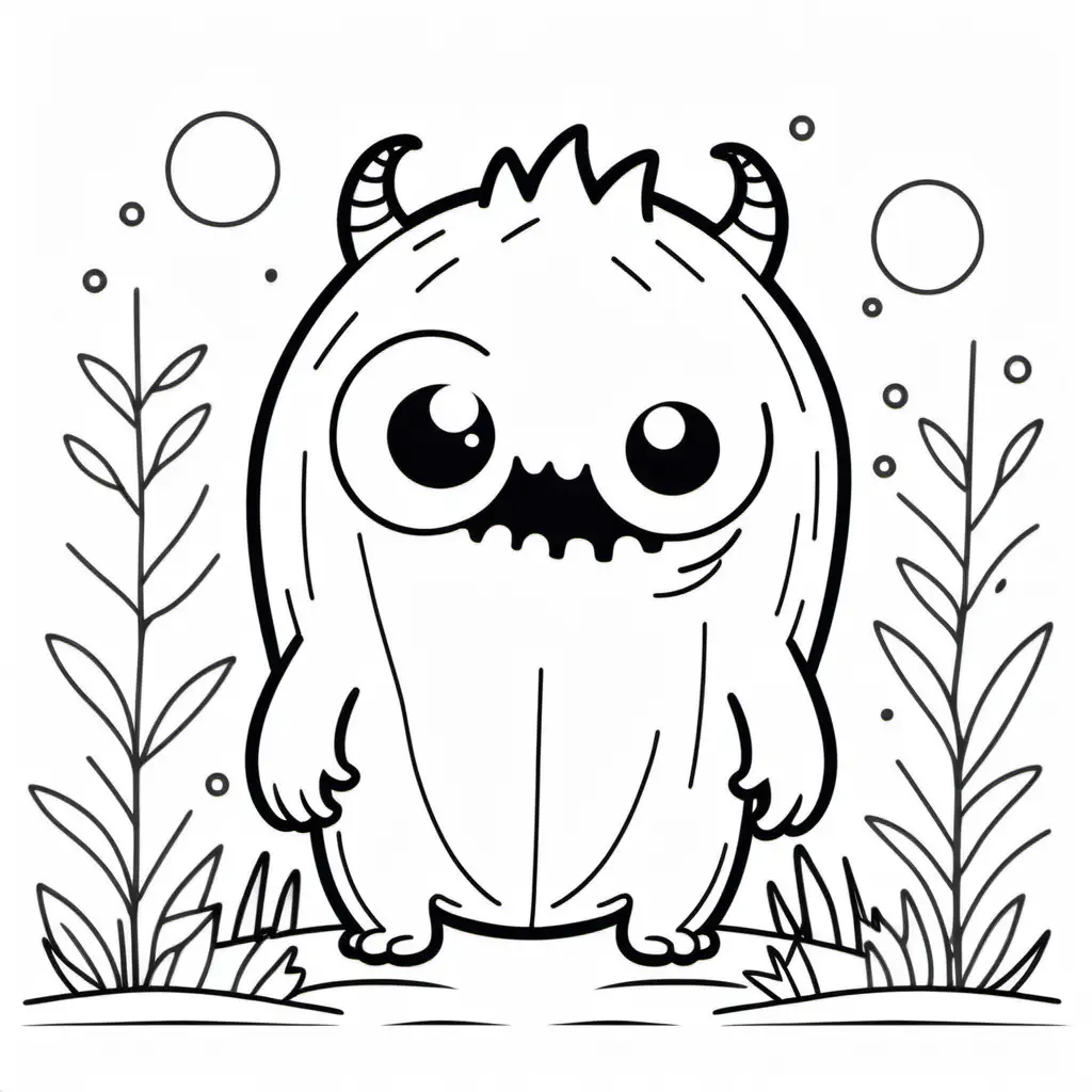 Adorable Monster Coloring Page for Kids Simple Line Art with Fun Background