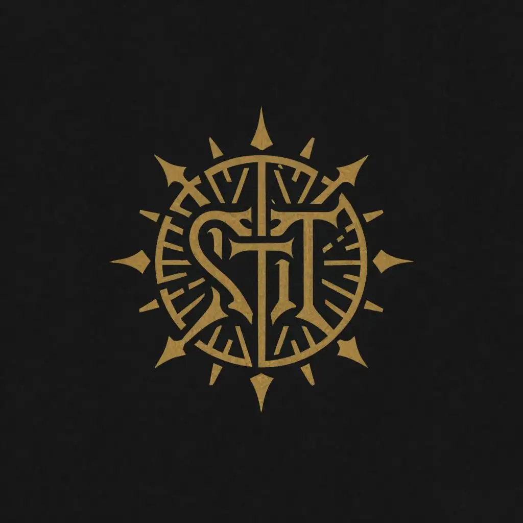 a logo design,with the text "ST", main symbol:A Black sun, the devil,complex,clear background