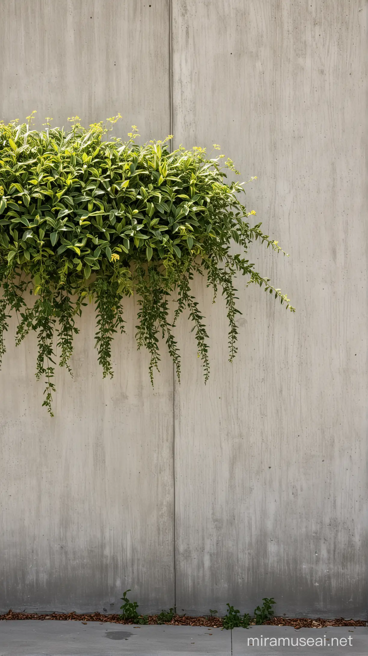Sunny Day with Concrete Wall and Plants