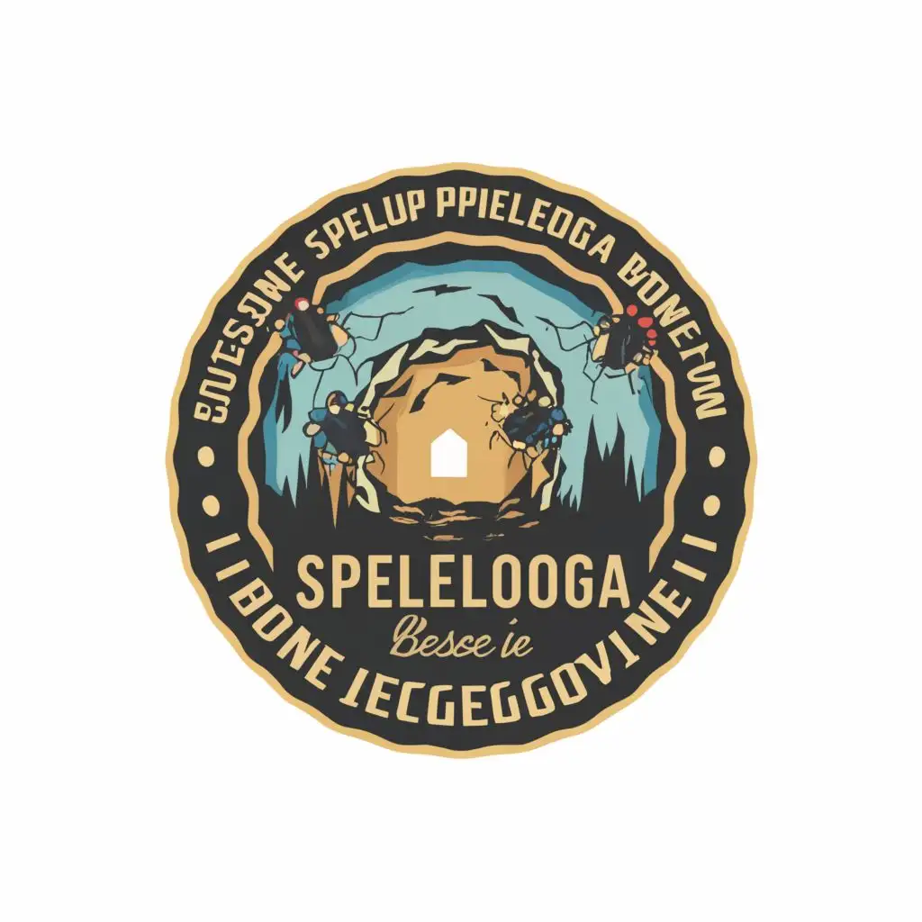 a logo design,with the text "Skup speleologa Bosne i Hercegovine", main symbol:Speleology, cave, bugs,Moderate,clear background
