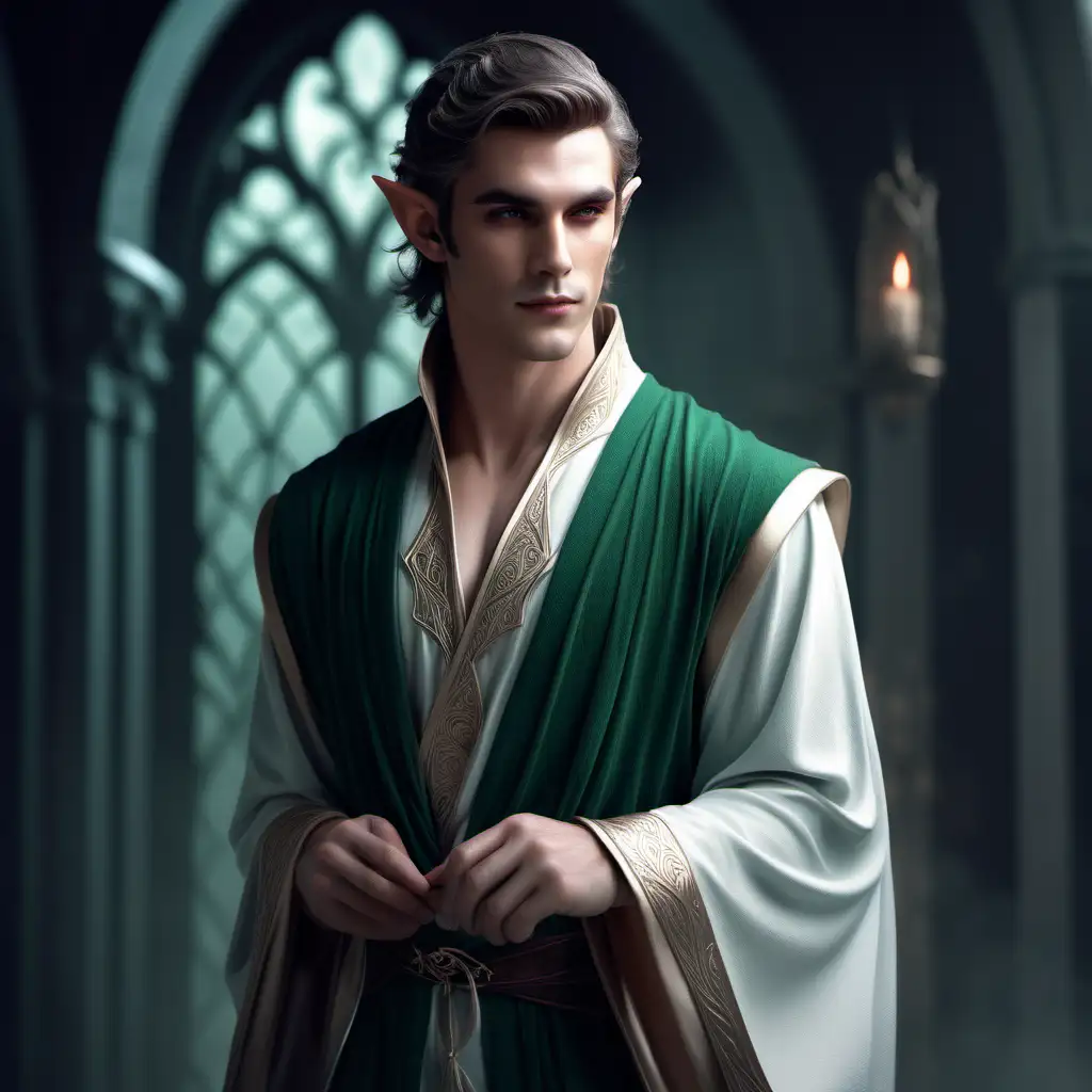 Handsome Elf in Elegant Flowy Robes Fantasy Male Portrait