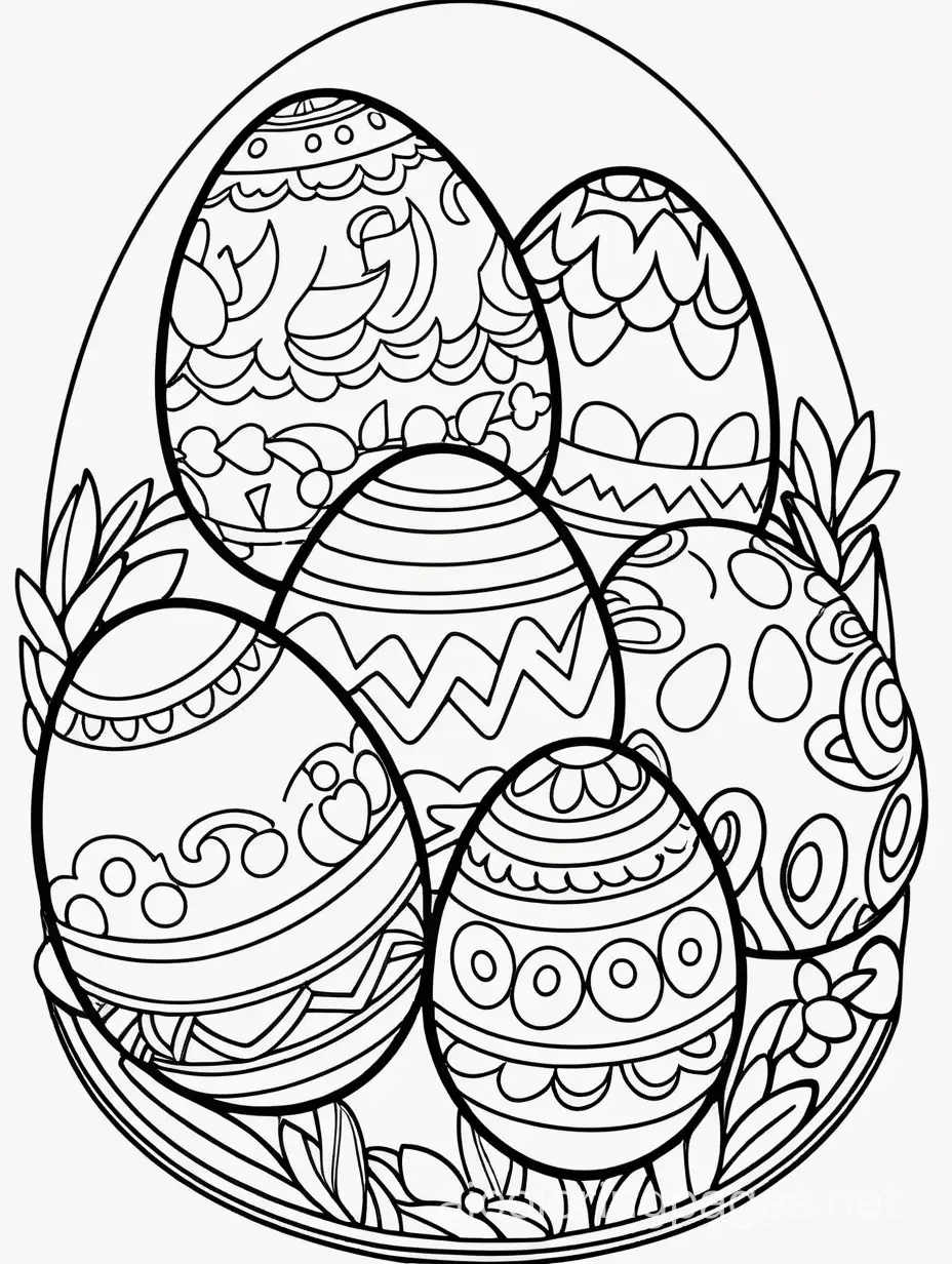 cluster of easter eggs
Coloring pages 
Plain background, Coloring Page, black and white, line art, white background, Simplicity, Ample White Space. The background of the coloring page is plain white to make it easy for young children to color within the lines. The outlines of all the subjects are easy to distinguish, making it simple for kids to color without too much difficulty
