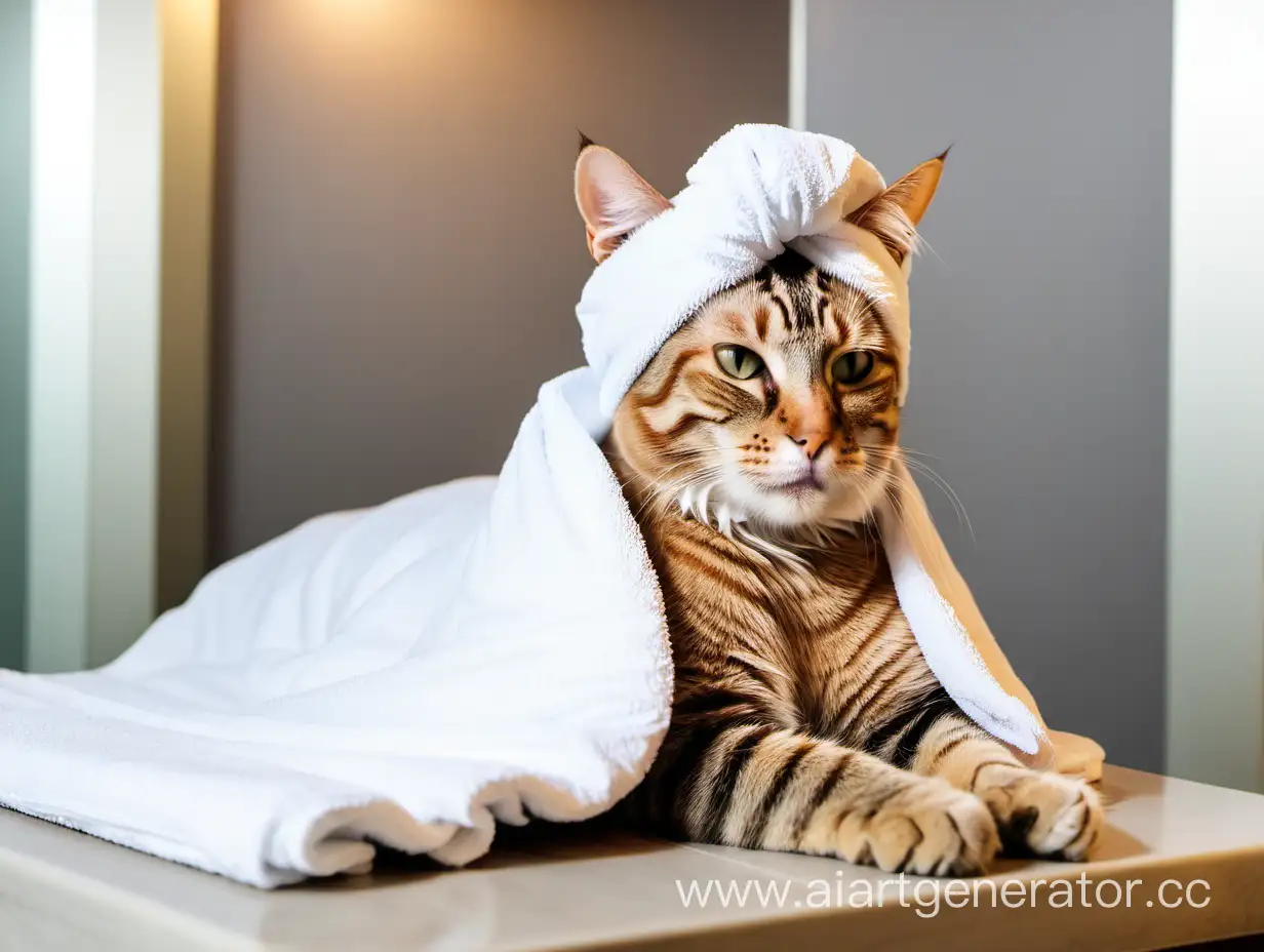Relaxed-Cat-Enjoying-Spa-Treatment-with-Towel