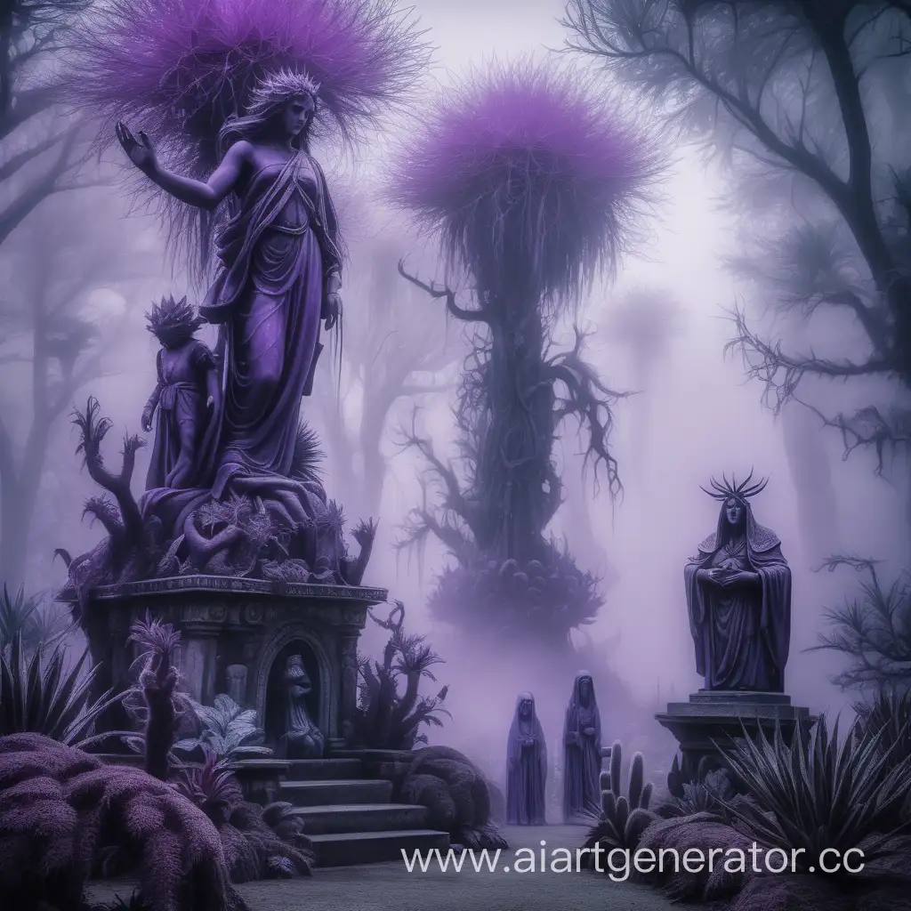 Mystical-Violet-Forest-with-Statues-of-Frightened-People