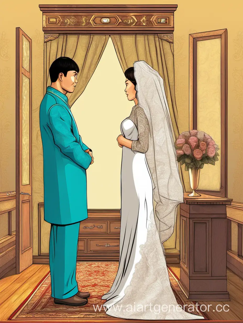 Kazakh-Groom-Awaits-Bride-Traditional-Family-Introduction-Illustration