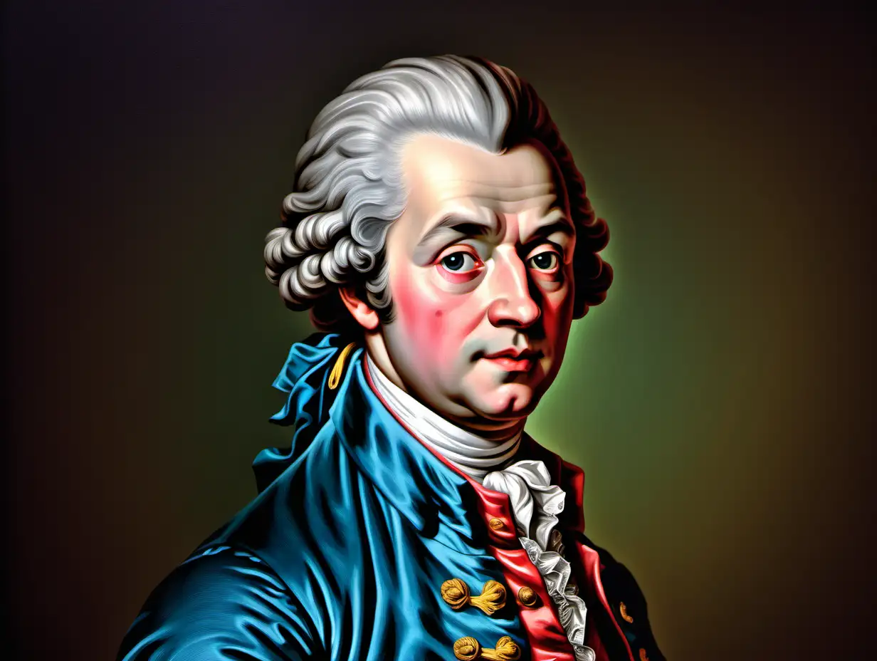 generates a classic portrait of the 18th century with a colorfull background
