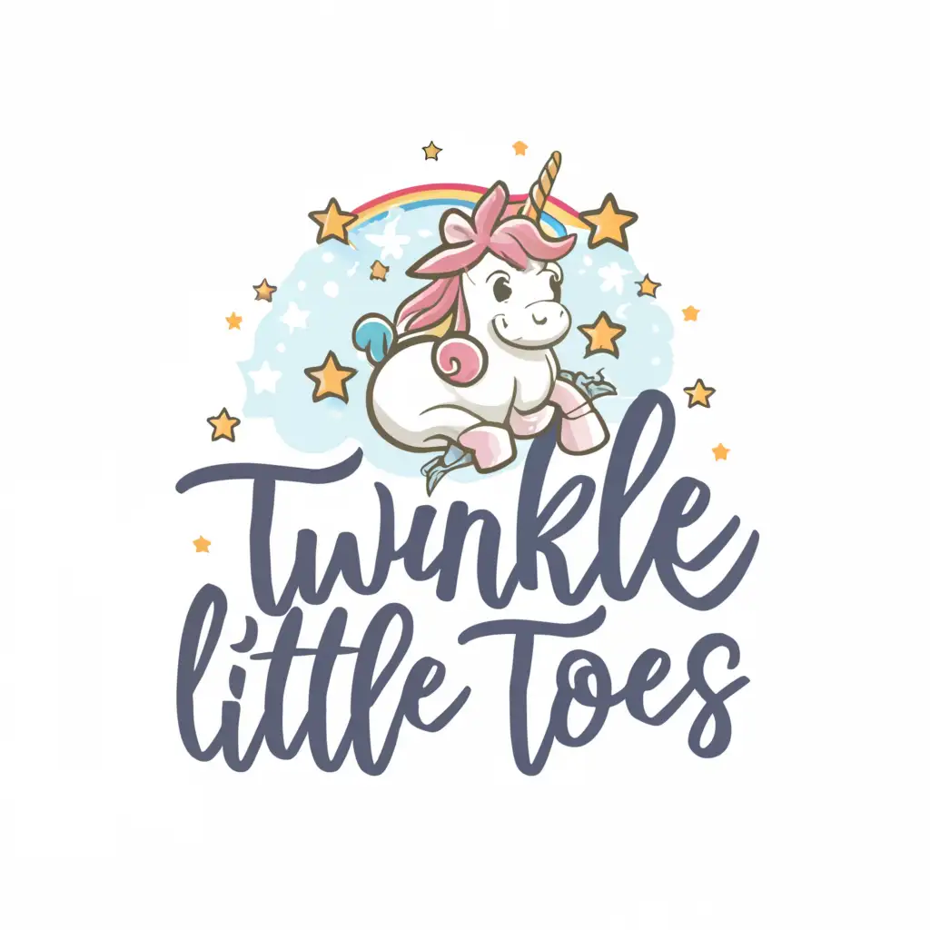 LOGO-Design-for-Twinkle-Little-Toes-Baby-Stars-and-Unicorn-with-a-Magical-Theme