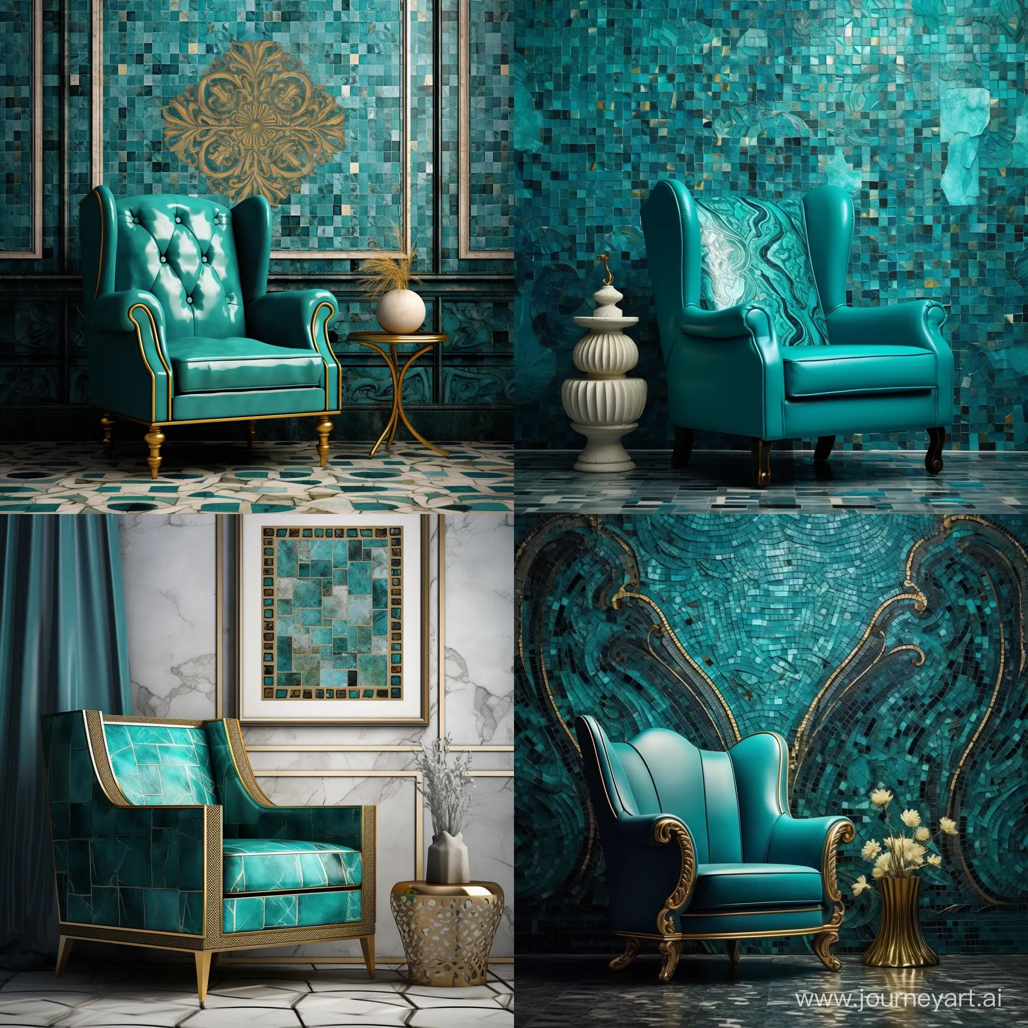 Luxurious-Turquoise-Armchair-in-Roman-Mosaic-Ambiance
