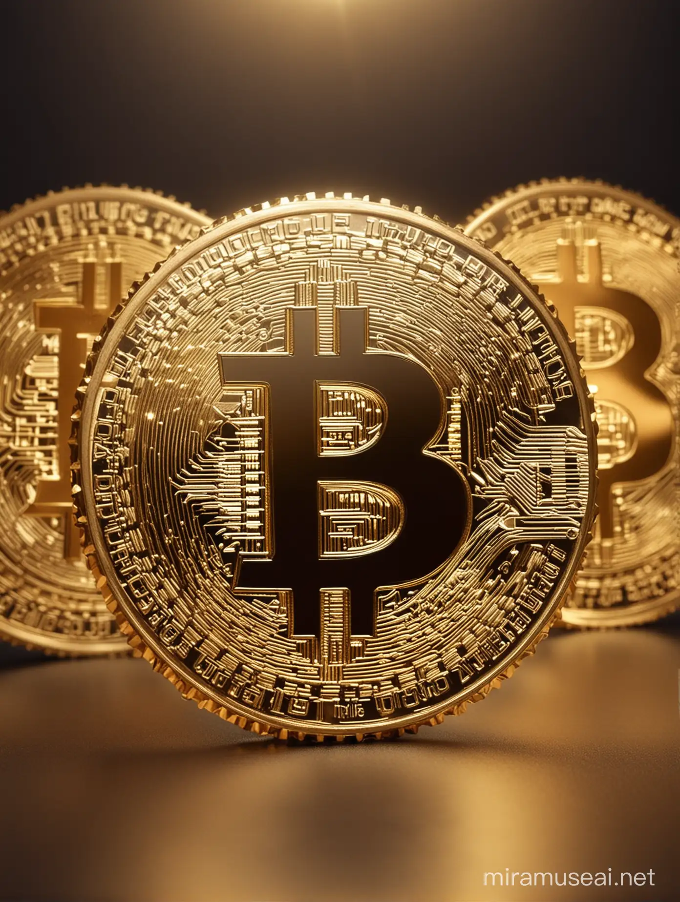 Beautiful bitcoin in golden and shining 