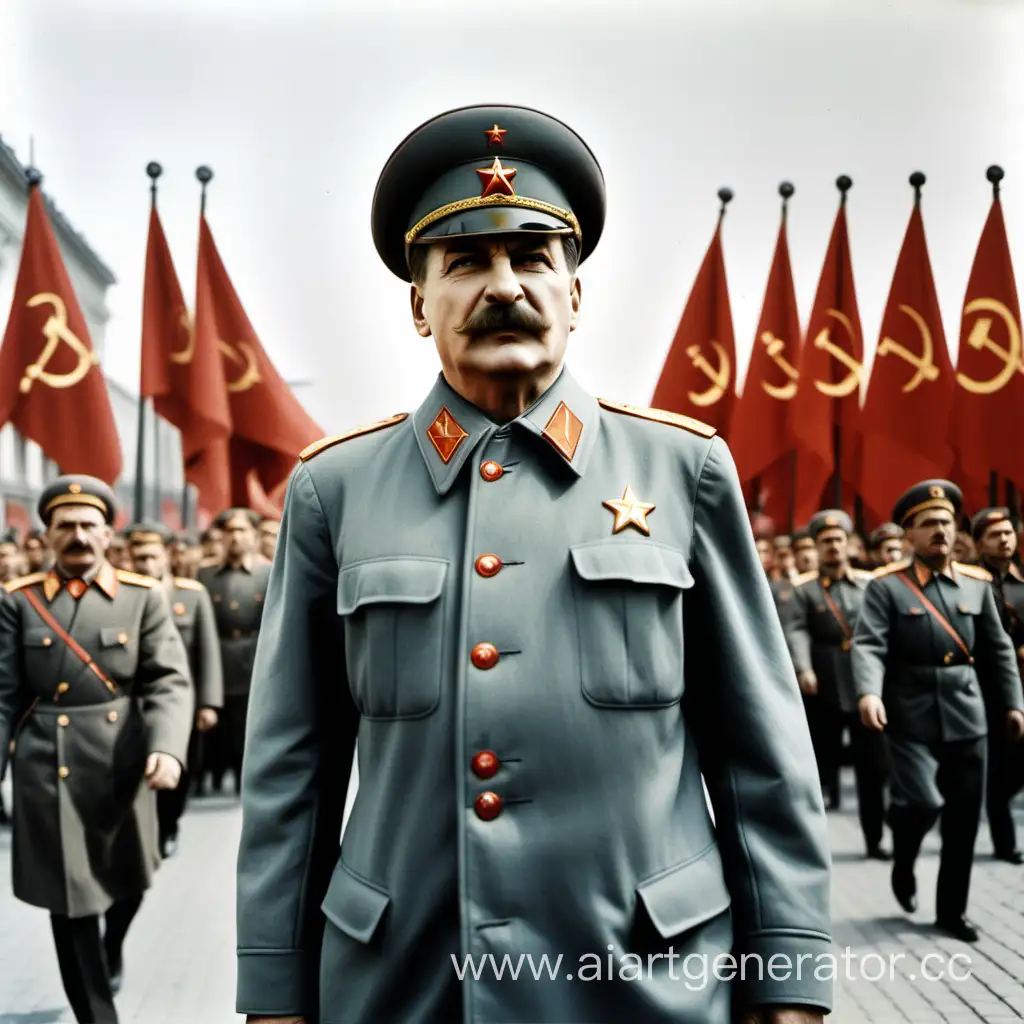 Сталин на фоне флага СССР парад