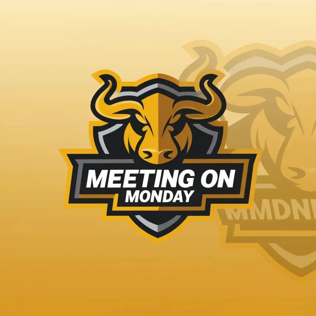 a logo design,with the text "Meeting on monday", main symbol:Debate team, black and yellow, bull,Moderate,be used in Education industry,clear background