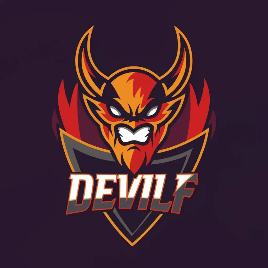 a logo design,with the text "Devil ff", main symbol:FreeFire character with devil mask,Minimalistic,clear background